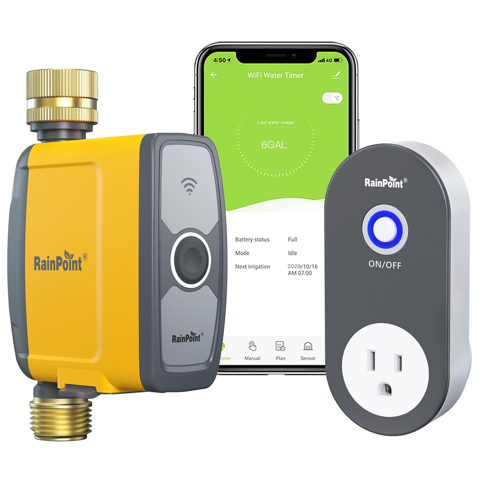 WiFi Water Timer, Smart Hose Timer for Garden Hose, WiFi Irrigation Controller, Smart Sprinkler System Valve, APP & Voice Control, Weather-Based Automatic Rain Delay, Brass Inlet & Outlet