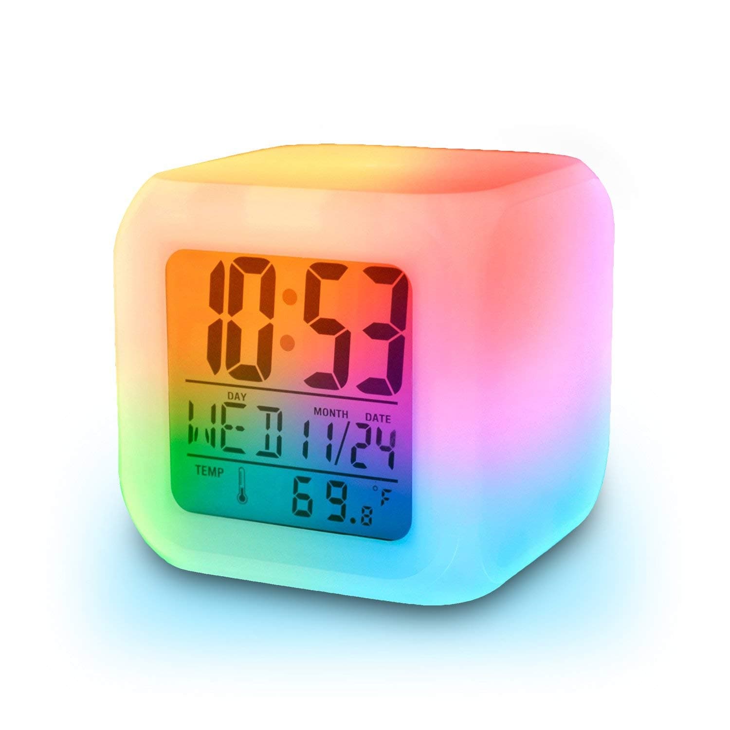 UrbanTail 7 Color Changing Digital LED Alarm Clock for Table Home Decor Desk Night Table Watch Temperature/Day/Month/Date/Time/Alarm