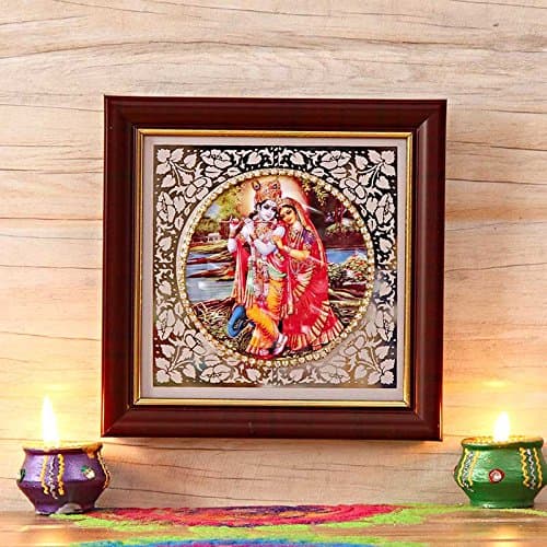 Beautiful Radha Krishna Picture in Brown Frame
