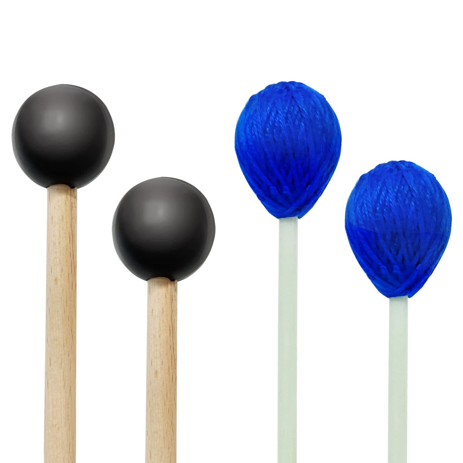 YZNlifeMarimba Mallets 1 Pair Medium Hard Yarn Head Marimba Mallets and 1 Pair Rubber Mallets Sticks for Percussion Bell Glockenspiel Marimba