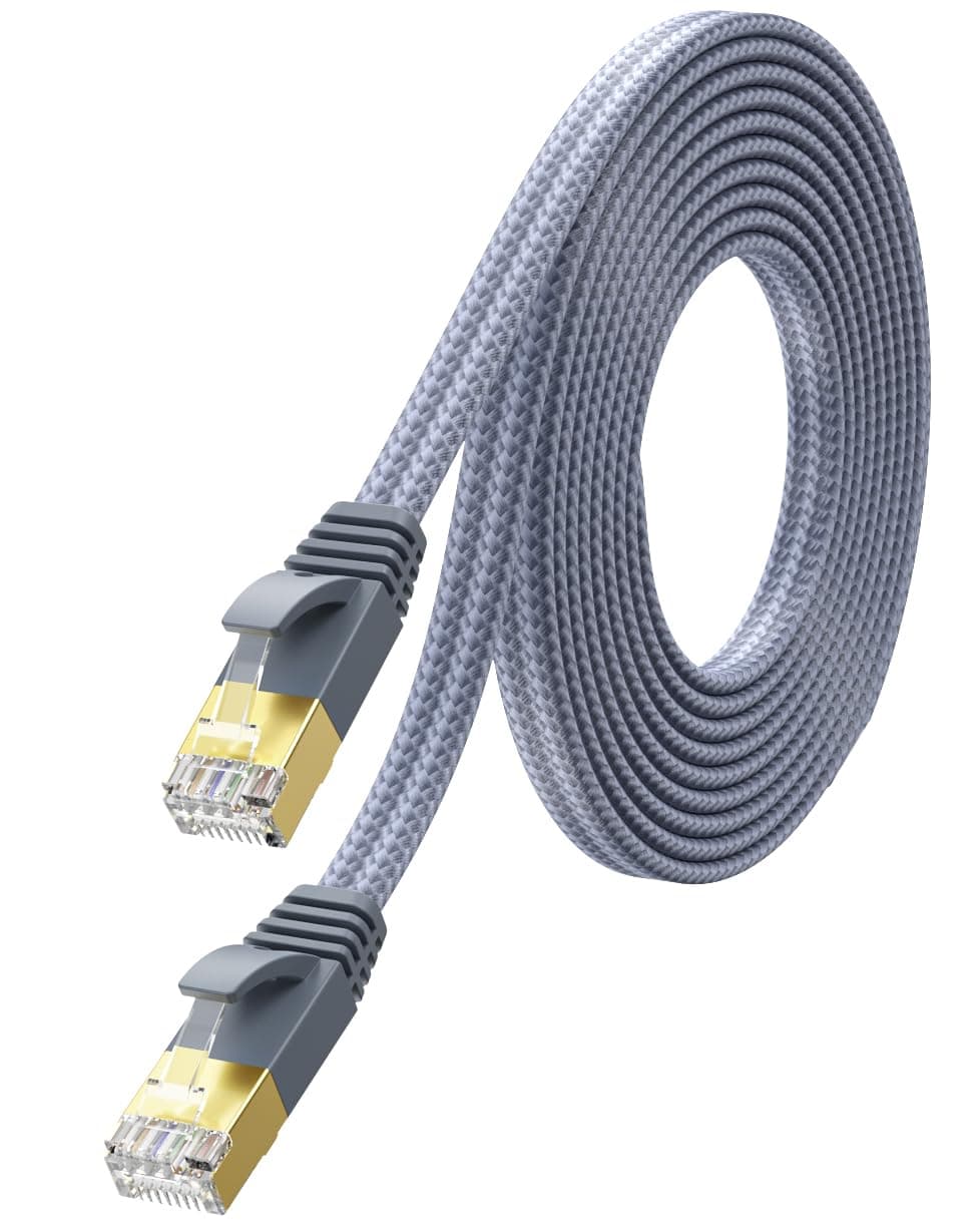 Ethernet Cable 50ft - Nylon Braided Flat High Speed Cat 7 Internet Cable LAN Cable Shielded Fast and Stable Ethernet Cord for Home and Office