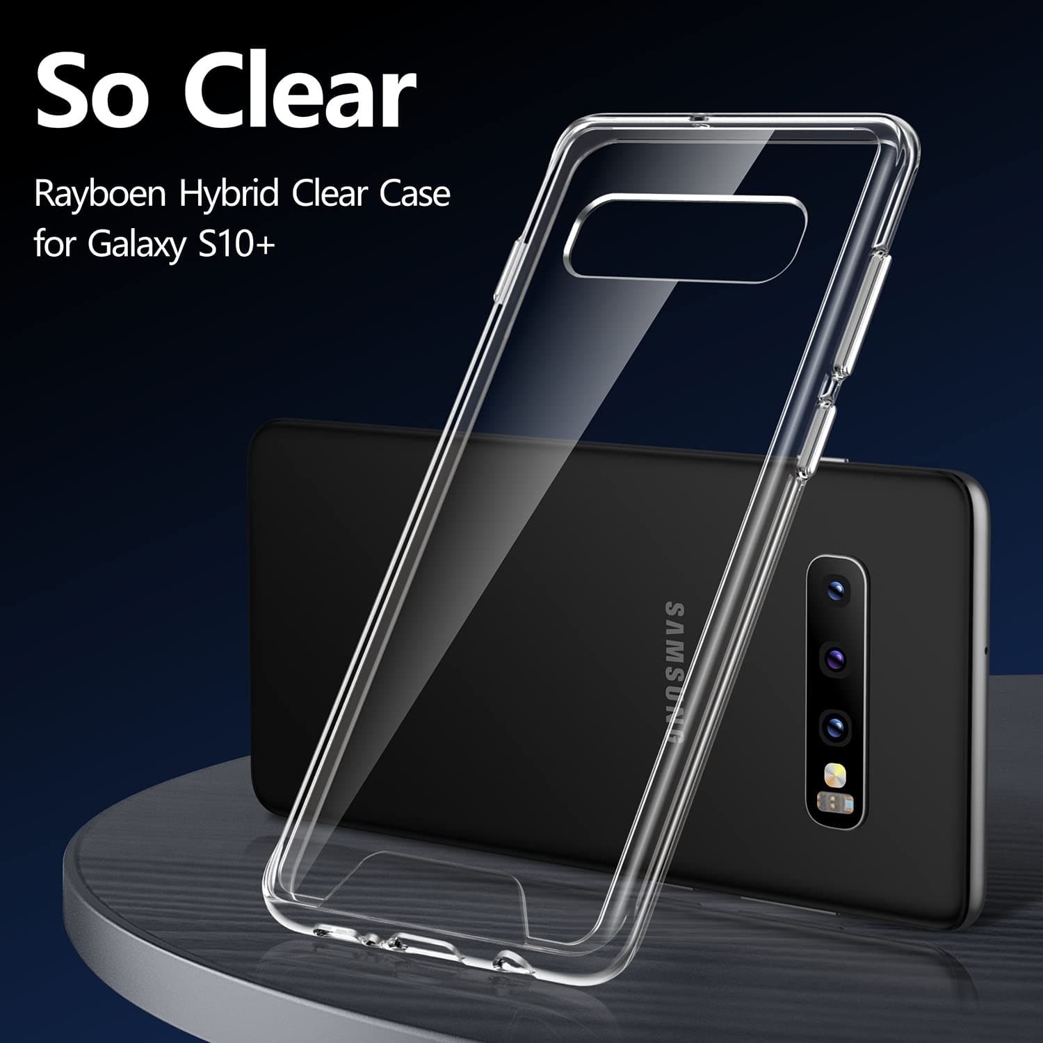 Rayboen Case for Galaxy S10 Plus, Crystal Clear Designed Shockproof Protection Phone Case, Transparent Hard PC Back Flexible TPU Sleek Light and Durable Cover for Samsung Galaxy S10+ Plus