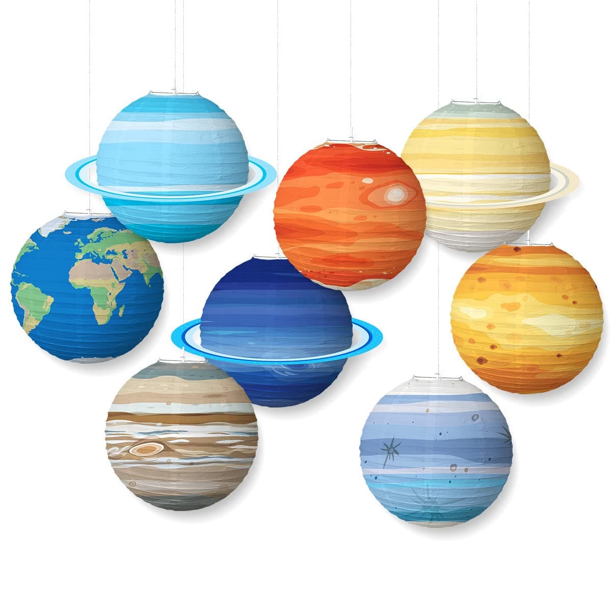 Planet Paper Lanterns, 12" Outer Space Party Decorations, Solar System Planets Lantern for Kids Space Theme Party Birthday Room Decorations, 8PCS Starry Sky Paper Lantern Kids Party Decoration