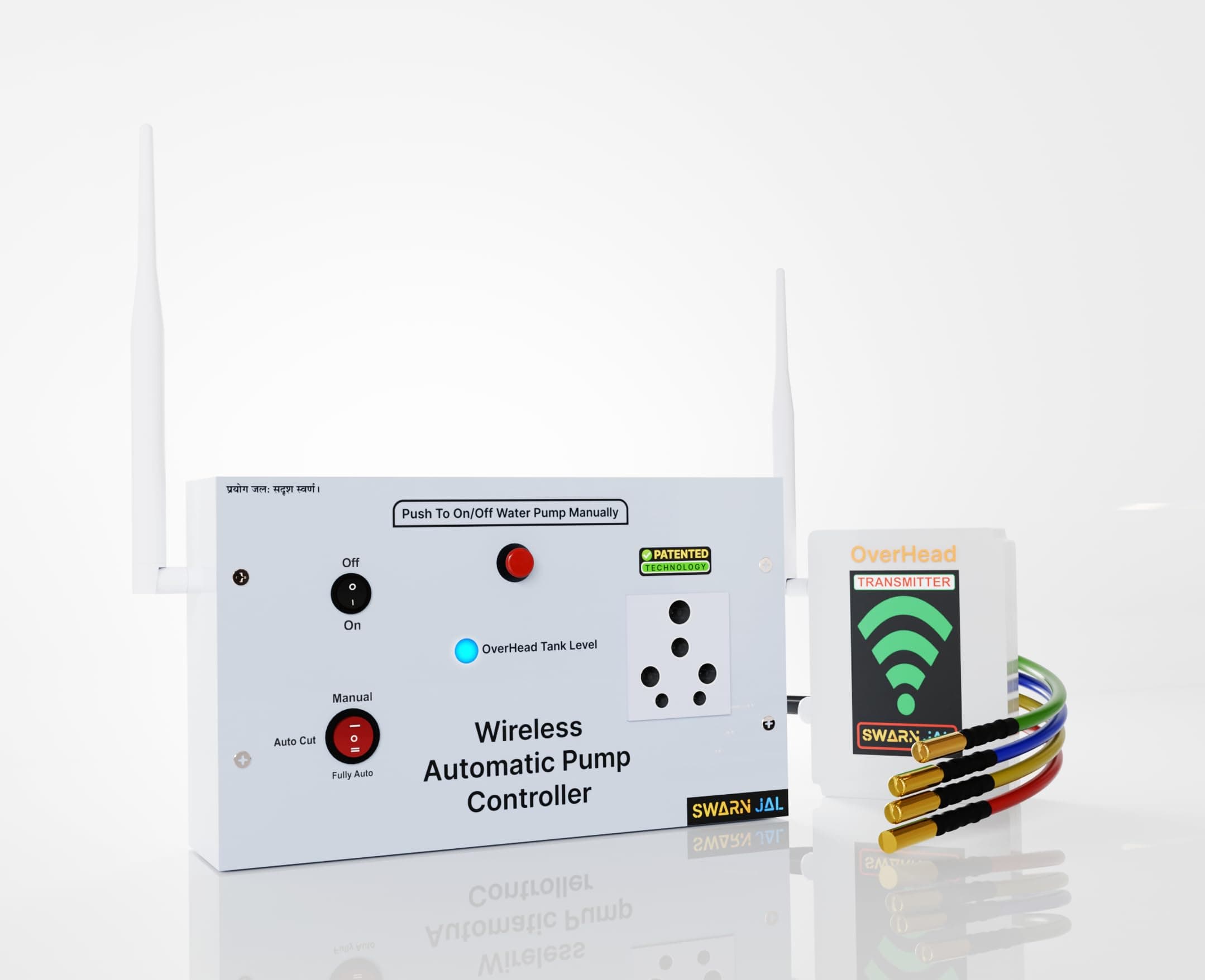 Swarn Jal Wireless Water Level Controller for MonoBlock/Tullu Pumps, 25 Floors Strong Wireless Range, 3 Selectable Modes, Automatic Fill Water Tank, 1 Year Warranty