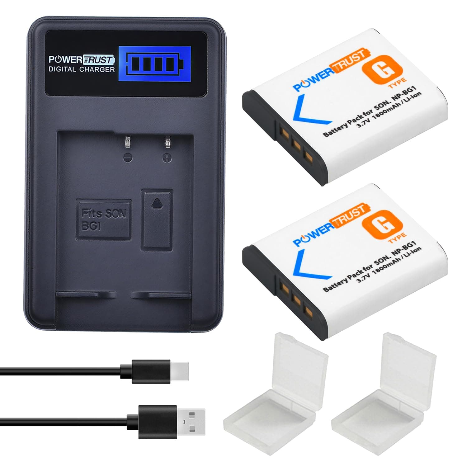 2 Pack NP-BG1 NP-FG1 BG1 Camera Battery and LCD USB Charger for Sony DSC W130 W210 W220 W300 H10 H50 H70 W290 HX7 HX10 HX30 WX10 H55 HX9 T20