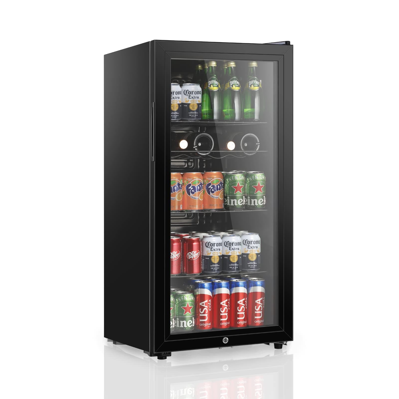 LANG Beverage Refrigerator, 4.5 Cu.Ft, Mini Fridge with Glass Door for Soda Beer, Freestanding Beverage Cooler for Office, Bar, Adjustable Shelving&Adjustable Foot