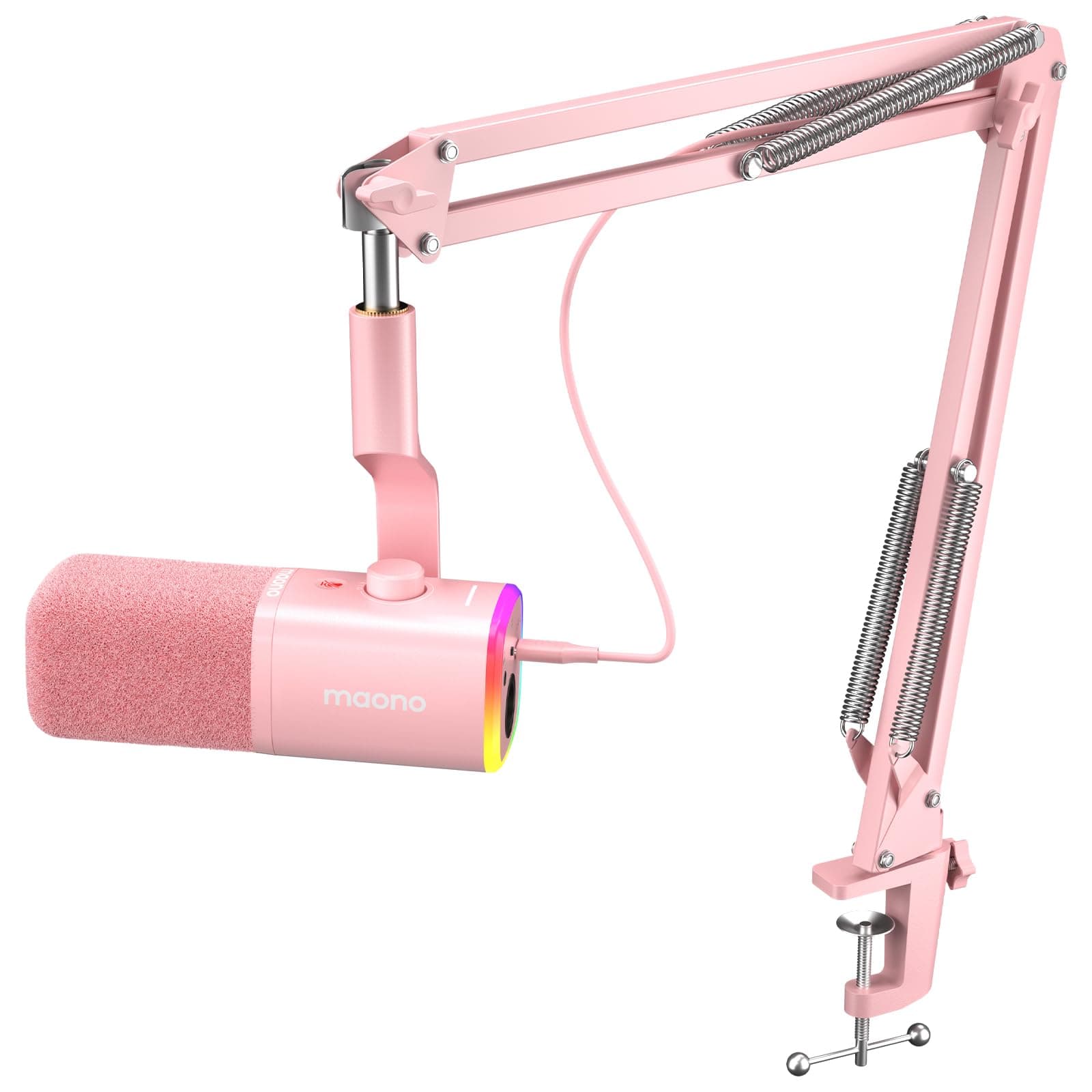 MAONO XLR/USB Gaming Microphone for PC, Dynamic Computer Mic for Streaming Podcasting, Noise Reduction, Mute, Volume Control, RGB Boom Mic for Vocal Recording,Voice-Over, PD100XS Pink