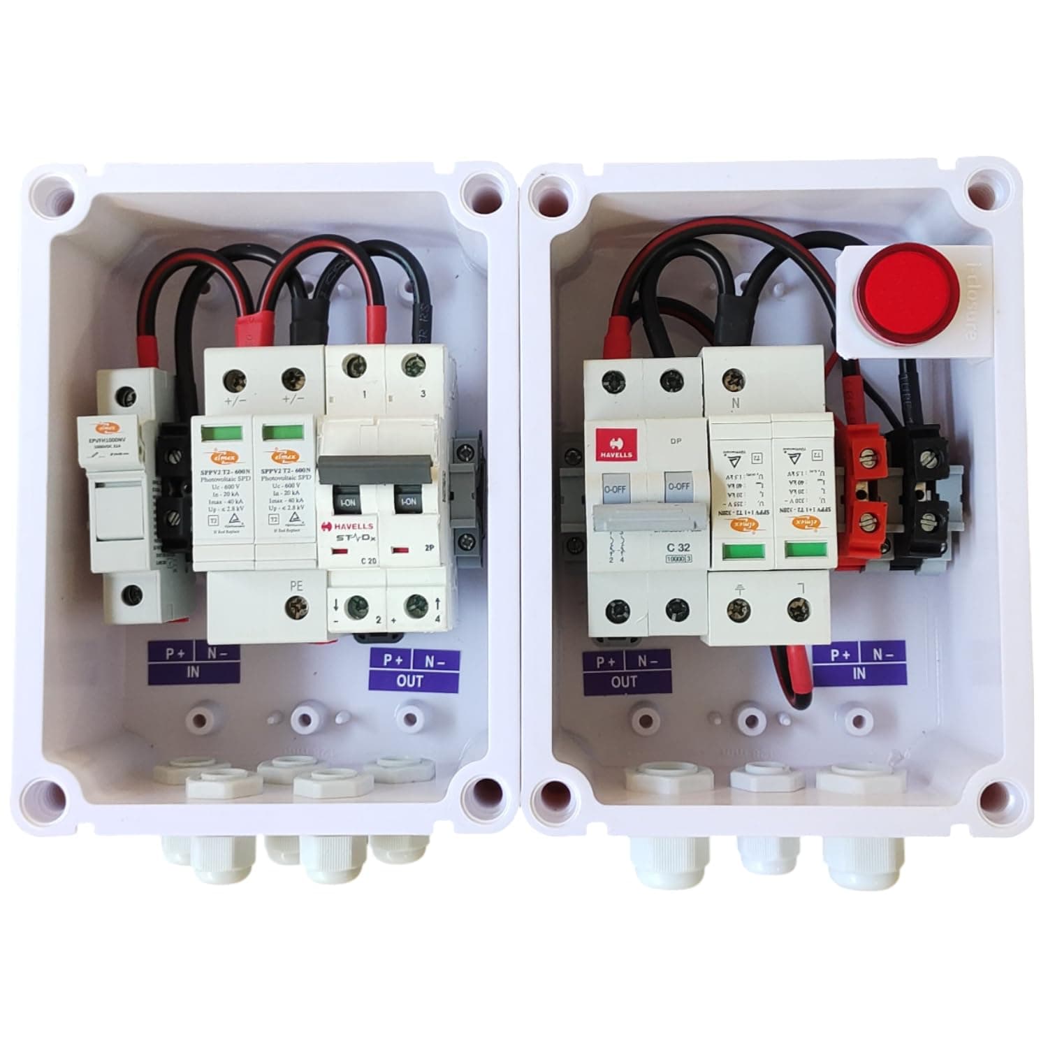 Kenbrook Solar ACDB Box Single Phase 32A 320V SPD With indicator + DCDB 1 in 1 Out 600V SPD With MCB (1Ph 32A IND Combo)