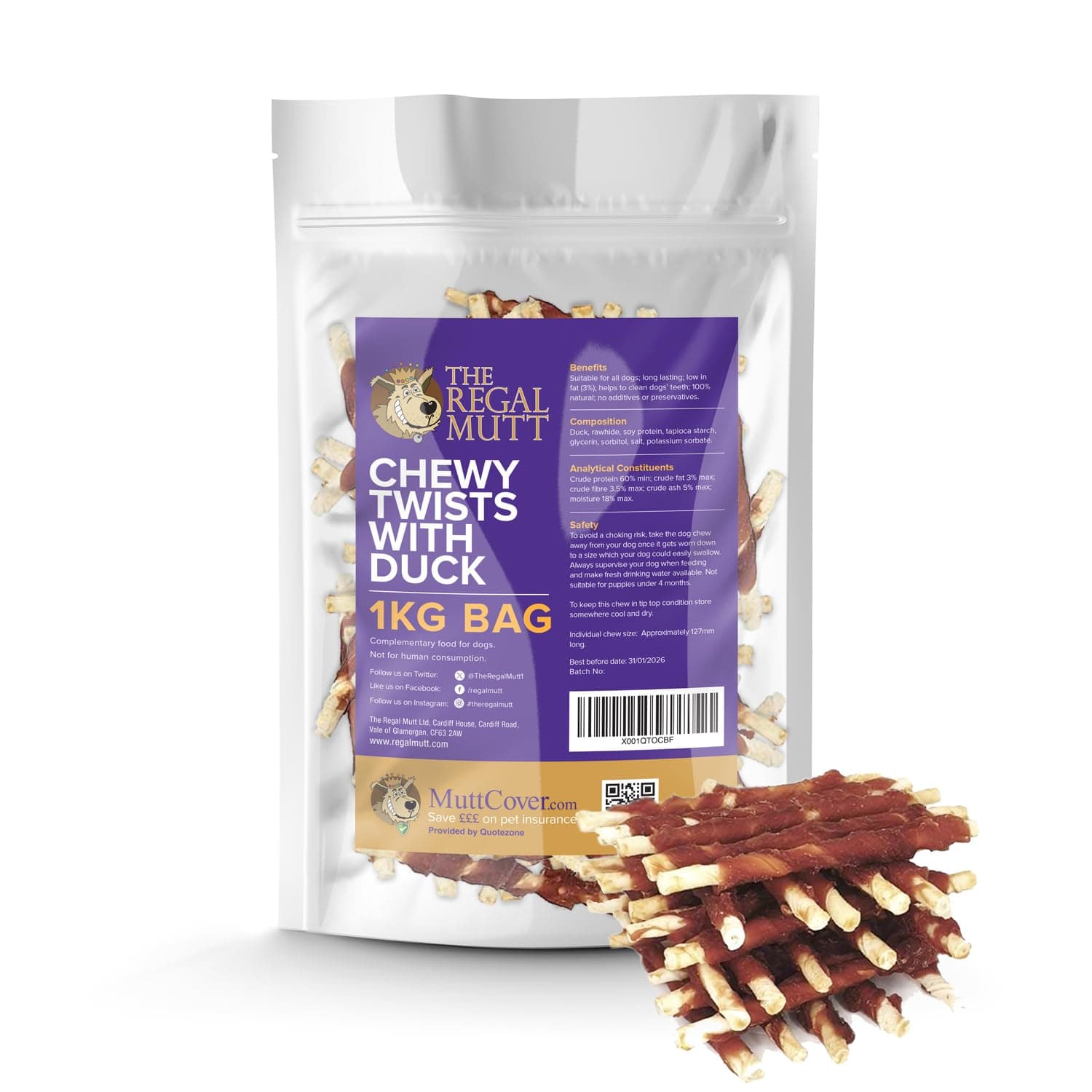 The Regal Mutt - Chewy Twists with Duck - 1kg Bag