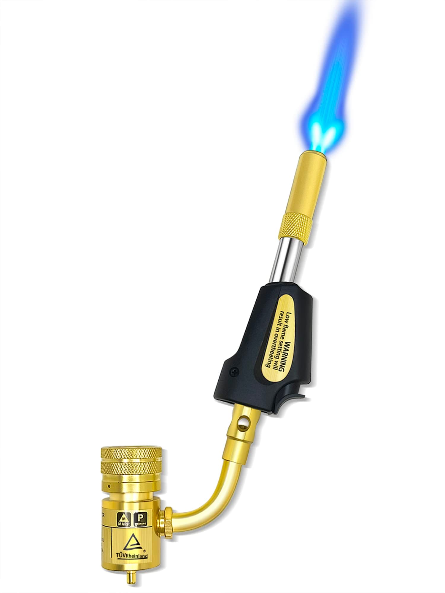 Turbo Torch Tips with Gas Self-Igniter Adjustable Flame Knob Brass Tip 360° Swivel Tips CGA600 Interface Compatible with Propane MAP MAP Gas for Soldering Brazing Plumbing Welding.