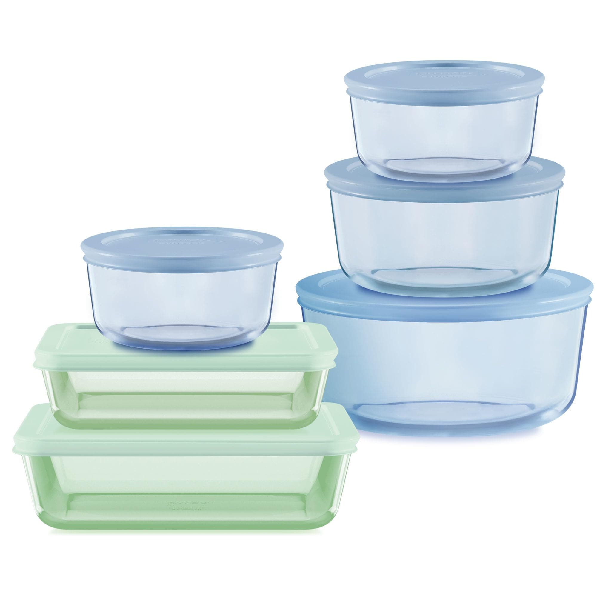 Pyrex Sculpted Tinted (12-PC Full Set) Small/Medium/Large Food Storage Container Set, Snug Fit Non-Toxic Plastic BPA-Free Lids, Freezer Dishwasher Microwave Safe, 3 Cup, 6 Cup & 11 Cup