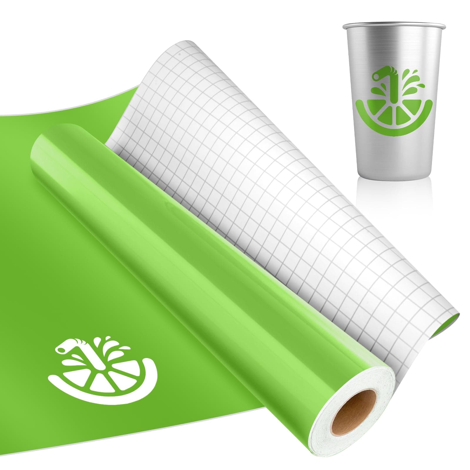 IModeur 7 Ft Green Permanent Vinyl - 30.5 x 213.5 cm Glossy Green Vinyl Self Adhesive Vinyl for DIY Craft, Vinyl with Grid for Cutting Machine, Silhouette Cameo, Birthday Party, Home Decoration