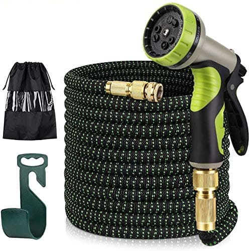 Garden Hose, Water Hose with 100% Solid Brass Valve 9 Function Spray Hose Nozzles, Flexible Expandable Water Hose Lightweight Gardening Yard Hoses (100ft)
