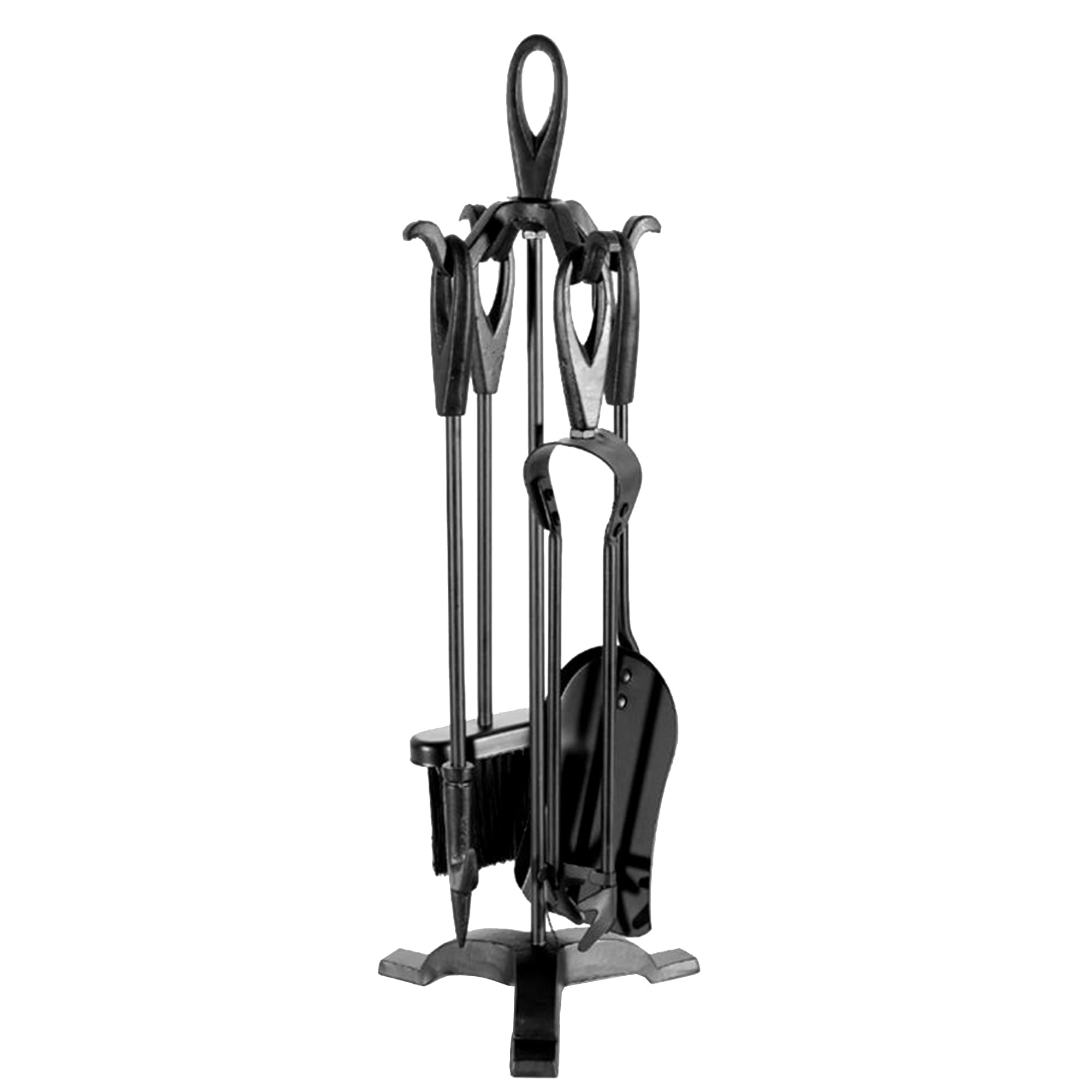 Neo Black Fireplace Fireside Set Fire Tool Accessories Storage Rack with 5 Piece Set Including Stand