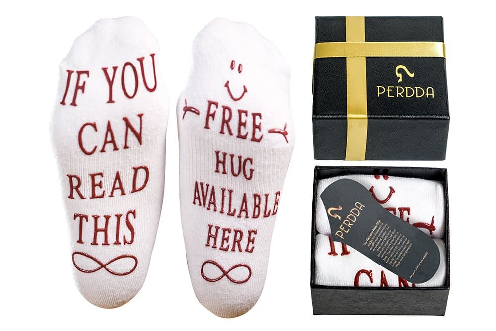 PERDDA Free Hug Novelty Crew Socks - Fun Cool Gift Idea for Men, Women with Gift Box