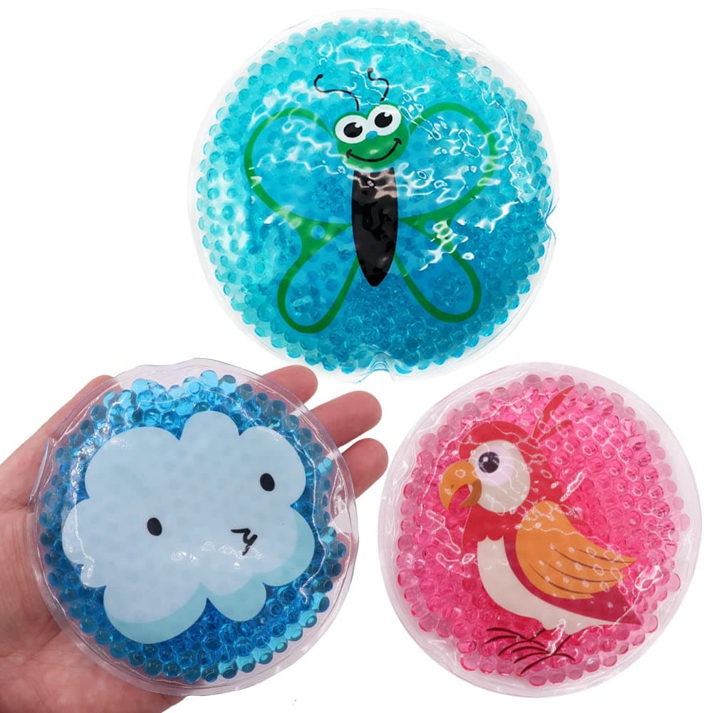 Kids Hot Cold Pack, Ice Pack Boo Boo (3 Pack) Cold Compress Children Gel Bead Pack Pain Relief for Kids Boo Boos, Fever, Wisdom Teeth, Tired Eyes, Headaches, Swelling, Bruises (Style M) (E)