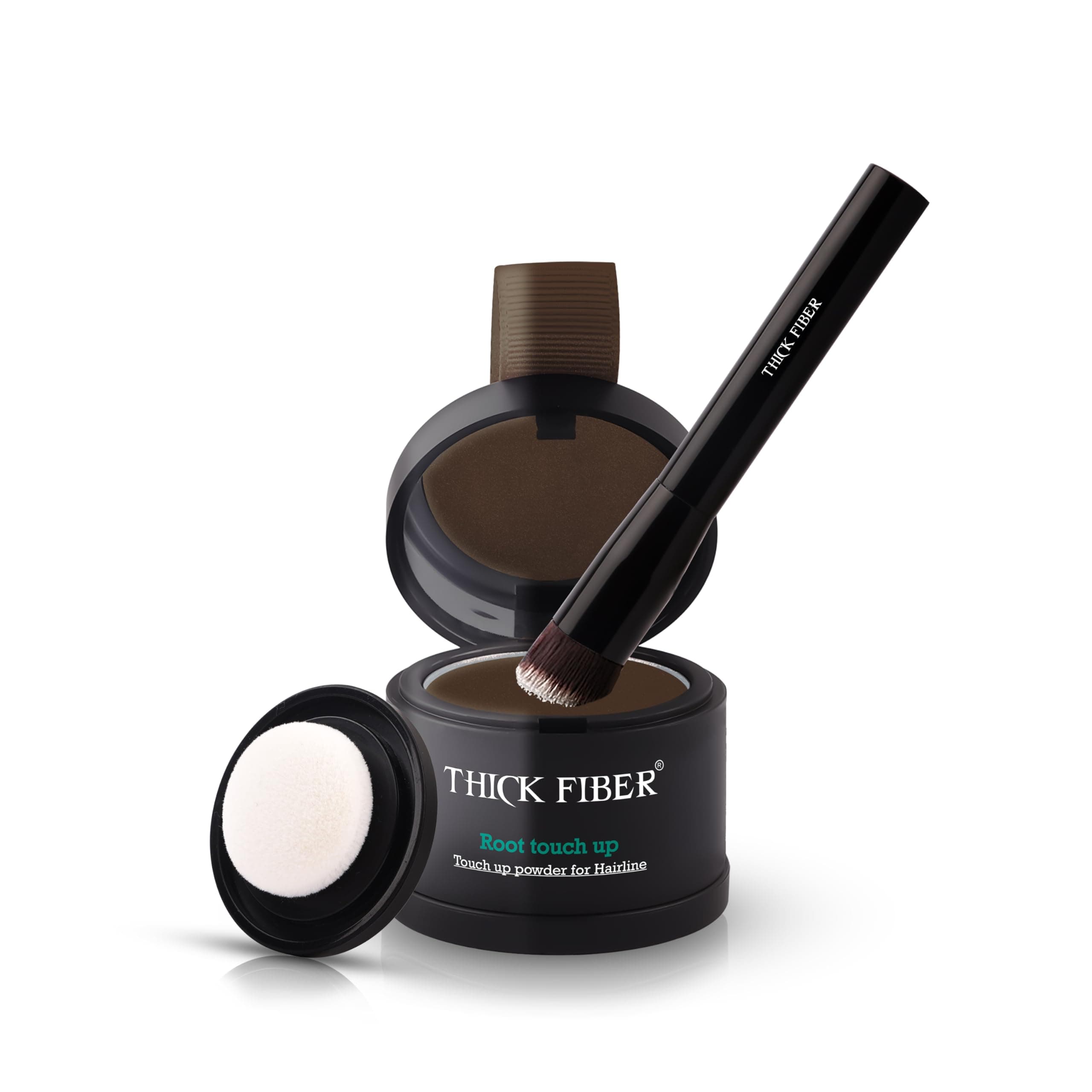 THICK FIBER Root Touch Up & Hairline Powder for Grey Root Coverage & Thin Hair – Water & Sweat Resistant with Precise Brush – Hair Loss Concealer for Roots, Bald Spots & Fill-In (Dark Brown)