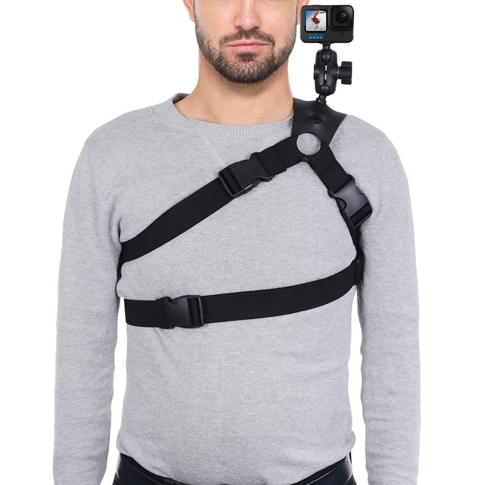 Shoulder Mount Compatible with GoPro Hero 10/9/8/7/6/5 Other Action Camera and Cell Phone for Video Shooting Shoulder, Waist, and Chest Immobilization with Cell Phone Holder