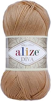 Alize Hand Knitting Yarn 100% Microfiber Acrylic Yarn Diva Silk Effect Thread Crochet Art Lace Craft Lot of 4 skeins 400gr 1532yds Color (369 Caramel)