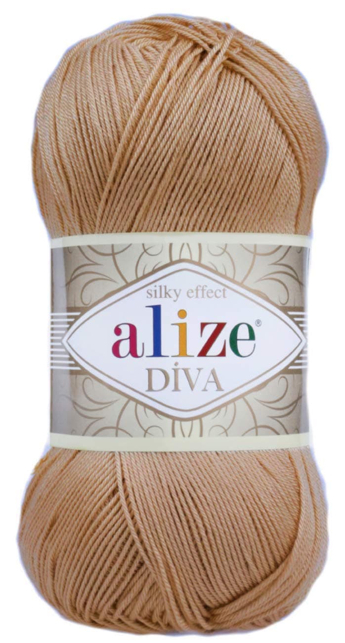 Alize Hand Knitting Yarn 100% Microfiber Acrylic Yarn Diva Silk Effect Thread Crochet Art Lace Craft Lot of 4 skeins 400gr 1532yds Color (369 Caramel)