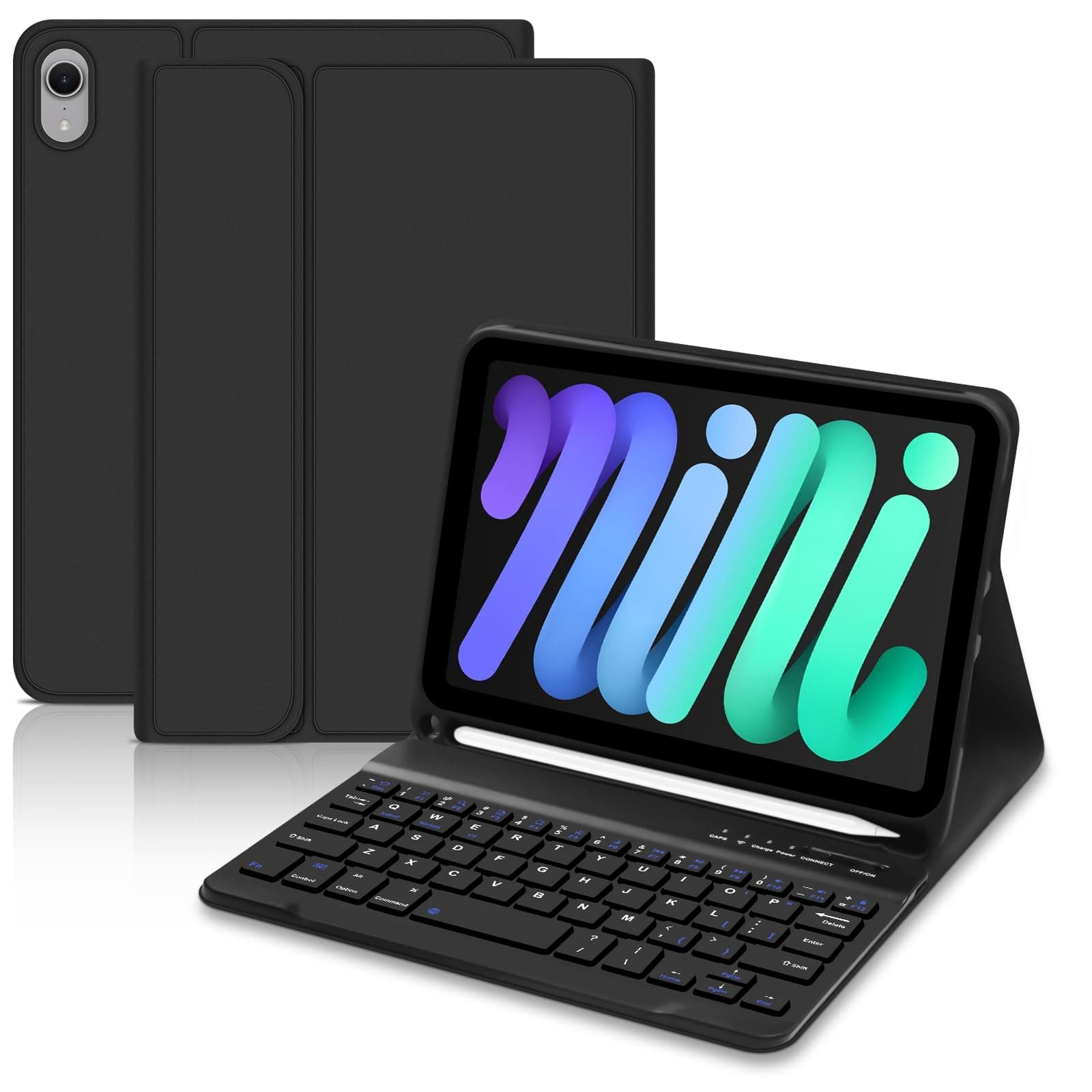Case with Keyboard for iPad Mini 7 (A7 Pro), UK layout Bluetooth Keyboard Case for iPad 7th/6th Gen 8.3 inch (2024/2021), Slim Smart Cover with Pencil Holder for ipad mini 7th/6th gen -Black