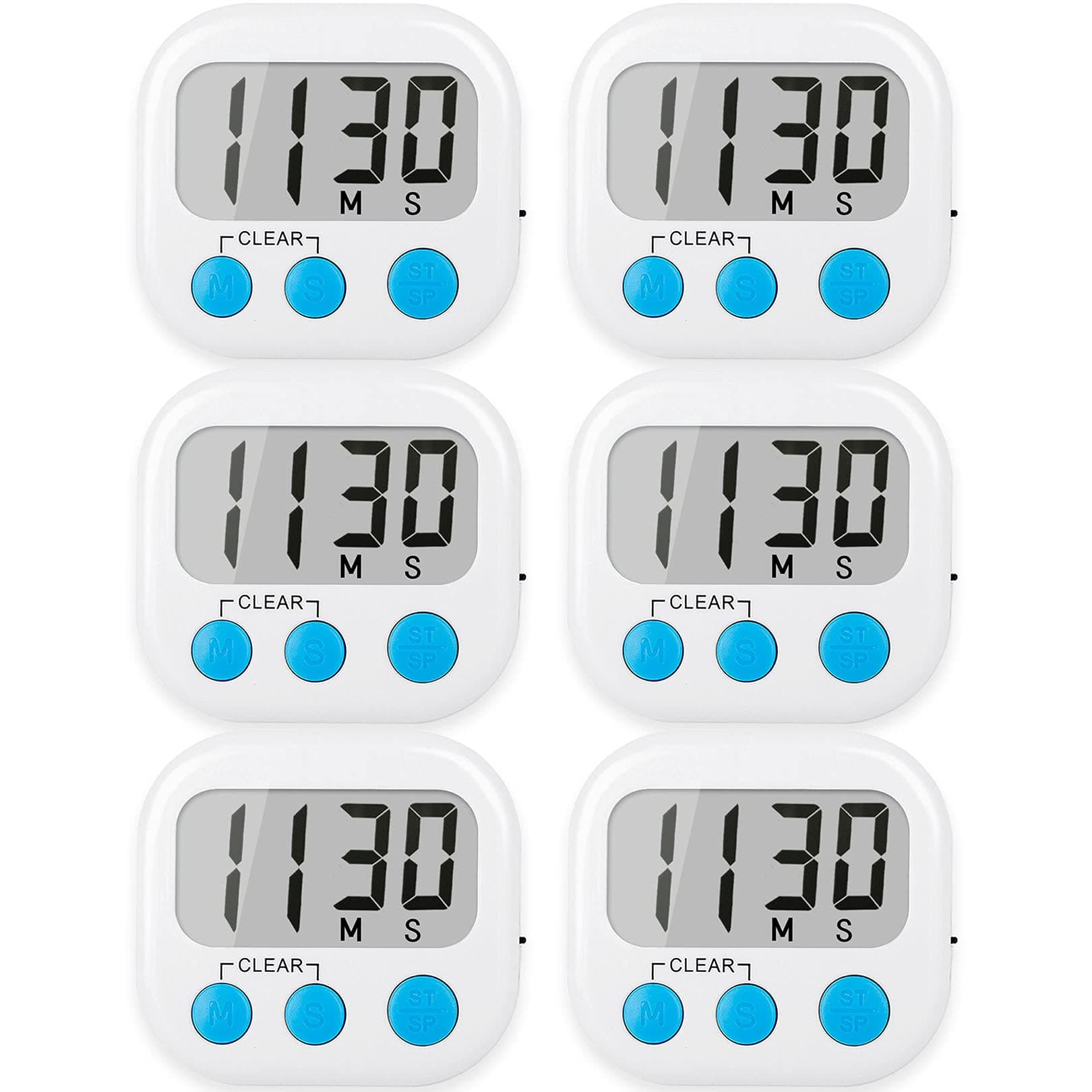 6 Pack Digital Kitchen Timers for Cooking Magnetic Timer for Cooking Loud Alarm White