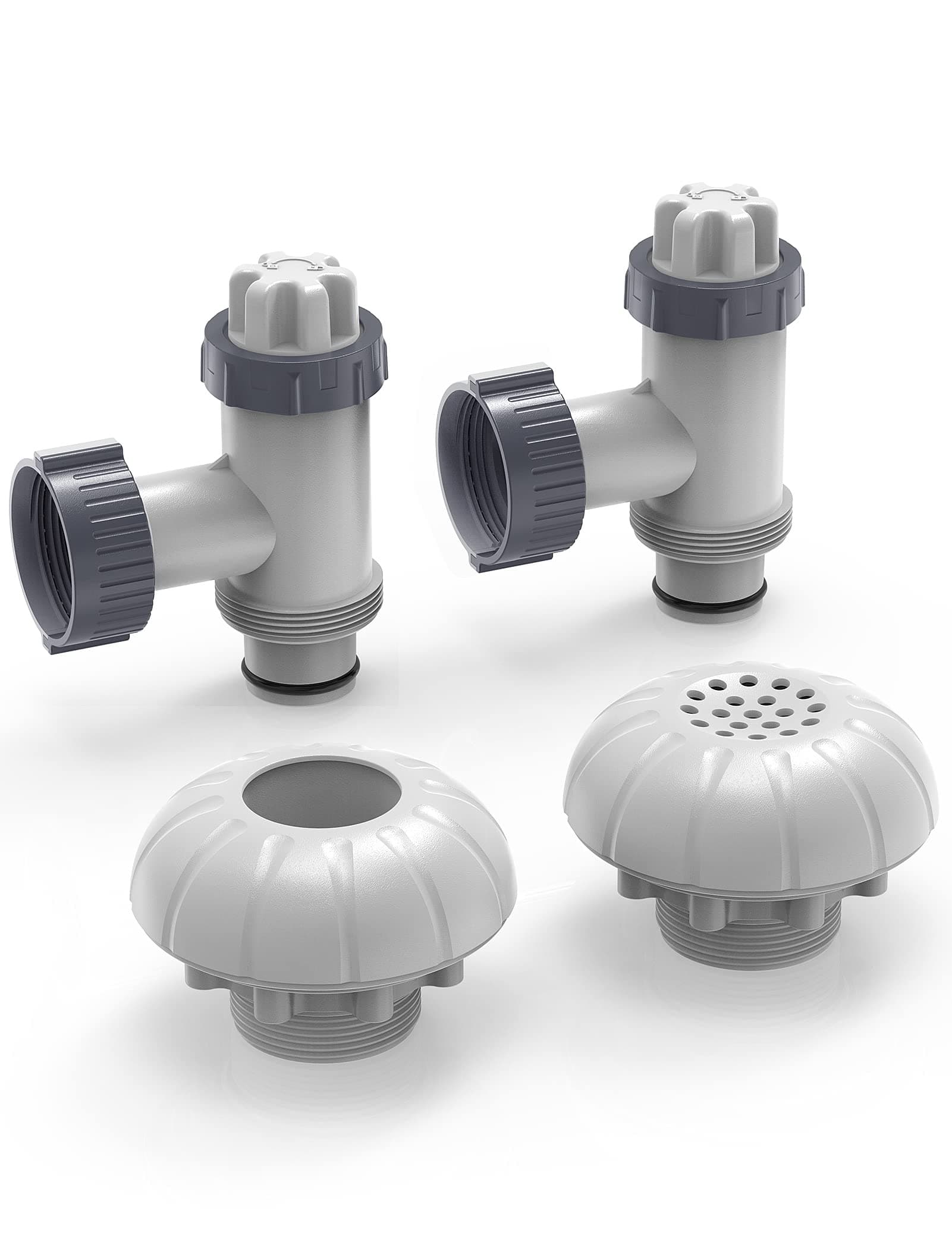 POOLHACKER Above Ground Pool Inlet and Outlet Ports Replacement Part Kit, Includes 2 On/Off Plunger Valve for Connection Pumps, Pool Replacement Parts