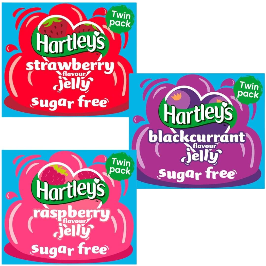 Jelly Bundle With Hartley's Sugar Free Blackcurrant Jelly Crystals, Raspberry and Strawberry Twin Packs (3x23g Packs)