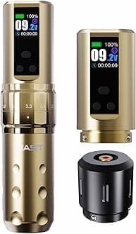 Mast Fold2 Pro Tattoo Gun Wireless Tattoo Pen Machine 2 Replaceble Batteries 2,000mAh Power Supply Mcore Rotary Motor Real Strokes Length P-076 (Gold)