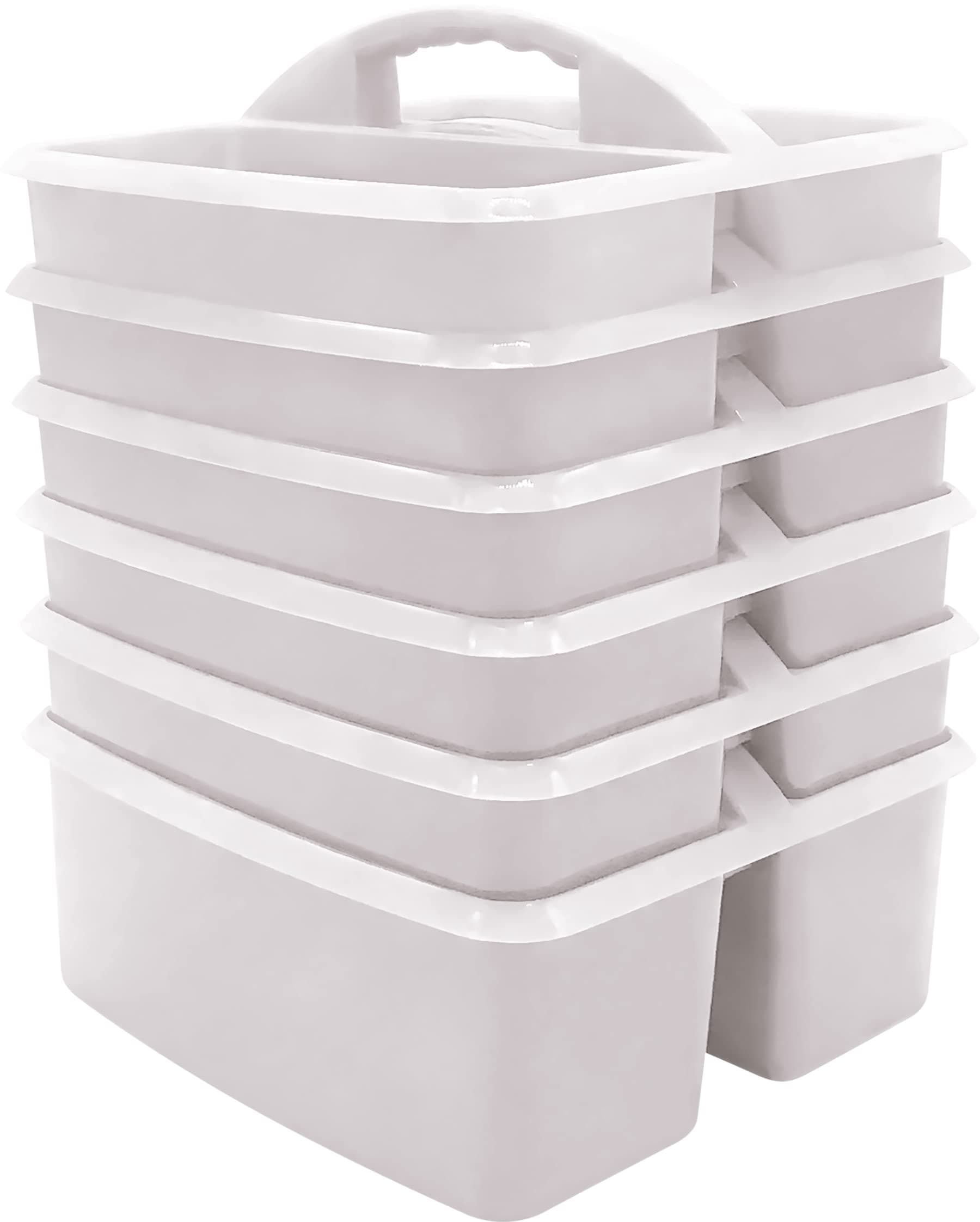 White Portable Plastic Storage Caddy 6-Pack for Classrooms, Kids Room, and Office Organization, 3 Compartments