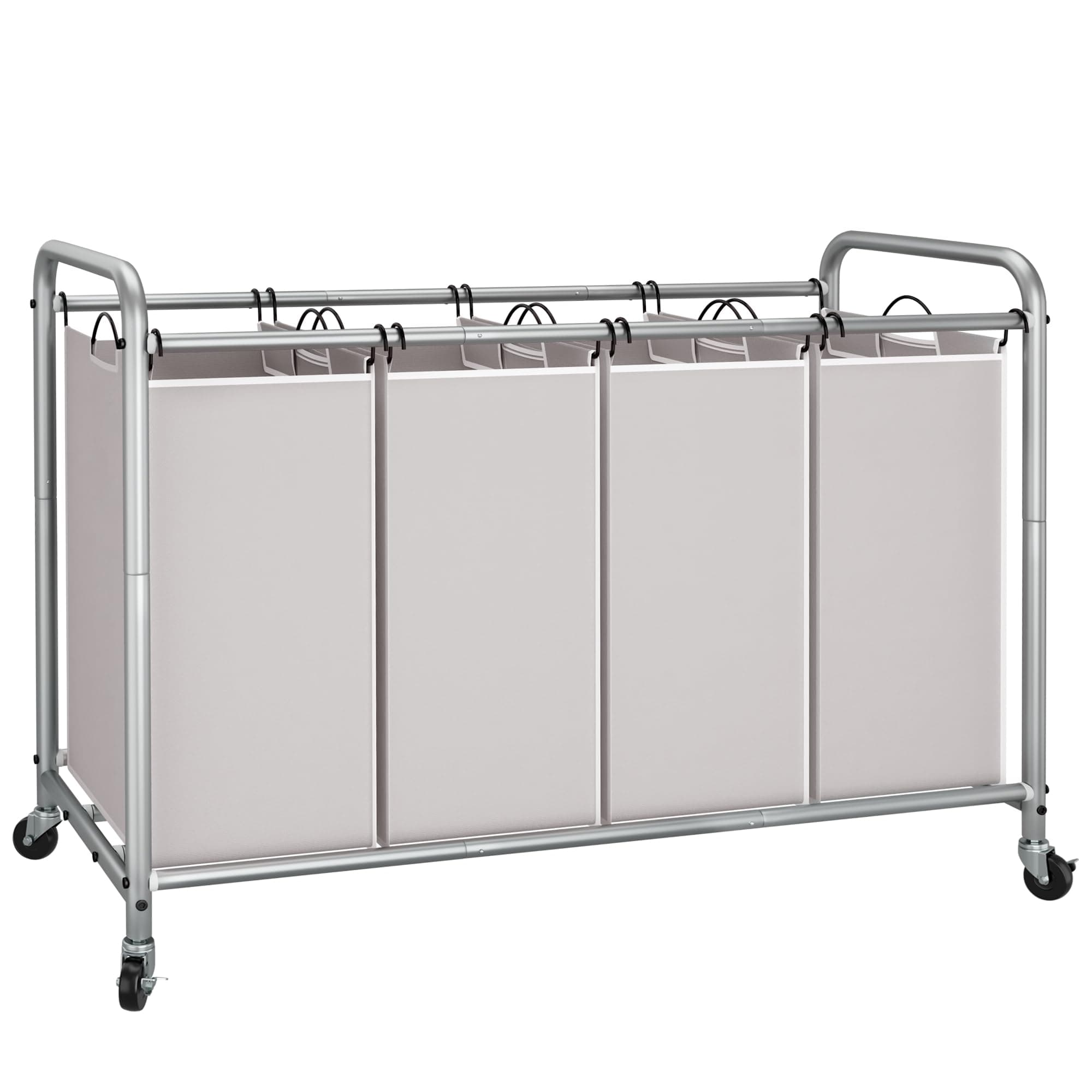 STORAGE MANIAC Laundry Sorter 4 Section with Heavy Duty Rolling Wheels for Clothes Storage, Grey