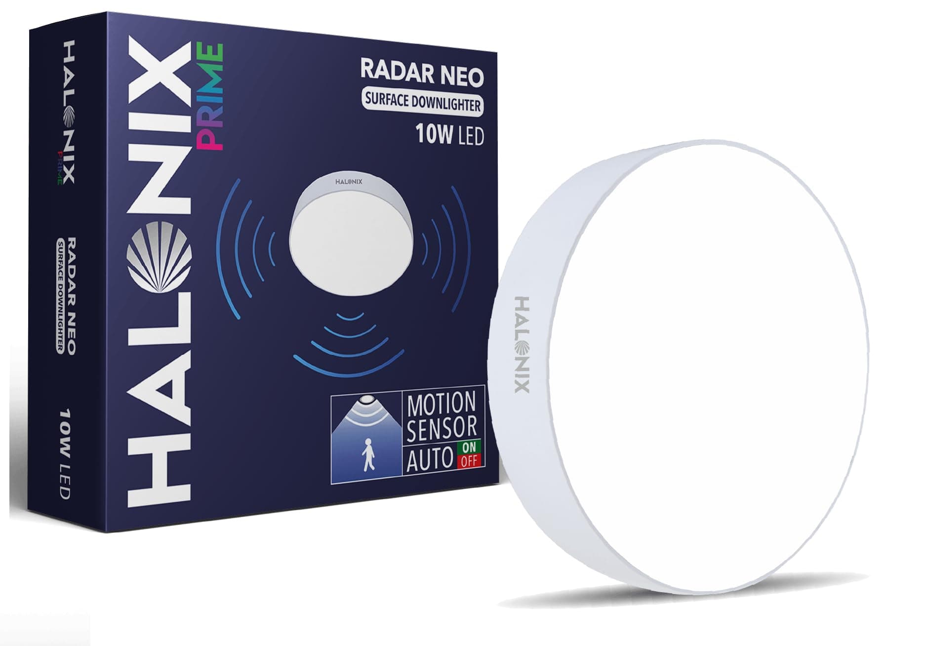 Halonix Motion Sensor 10W 6500K White Radar neo Surface Polycarbonate downlighter | No False Ceiling Required | Auto on- Auto Off Ceiling Light | Surface Mounted LED Down Light for Ceiling | Pack of 1