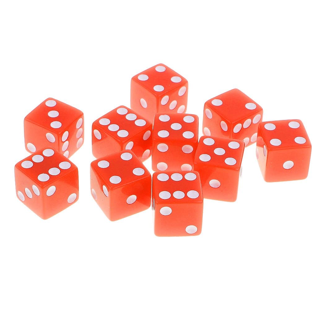 - 10 Pieces Plastic Six Sided D6 Dice Digital Dices Dungeon & Dragon RPG Playing Board Game Party Fun Casino Supplies Gift - Orange