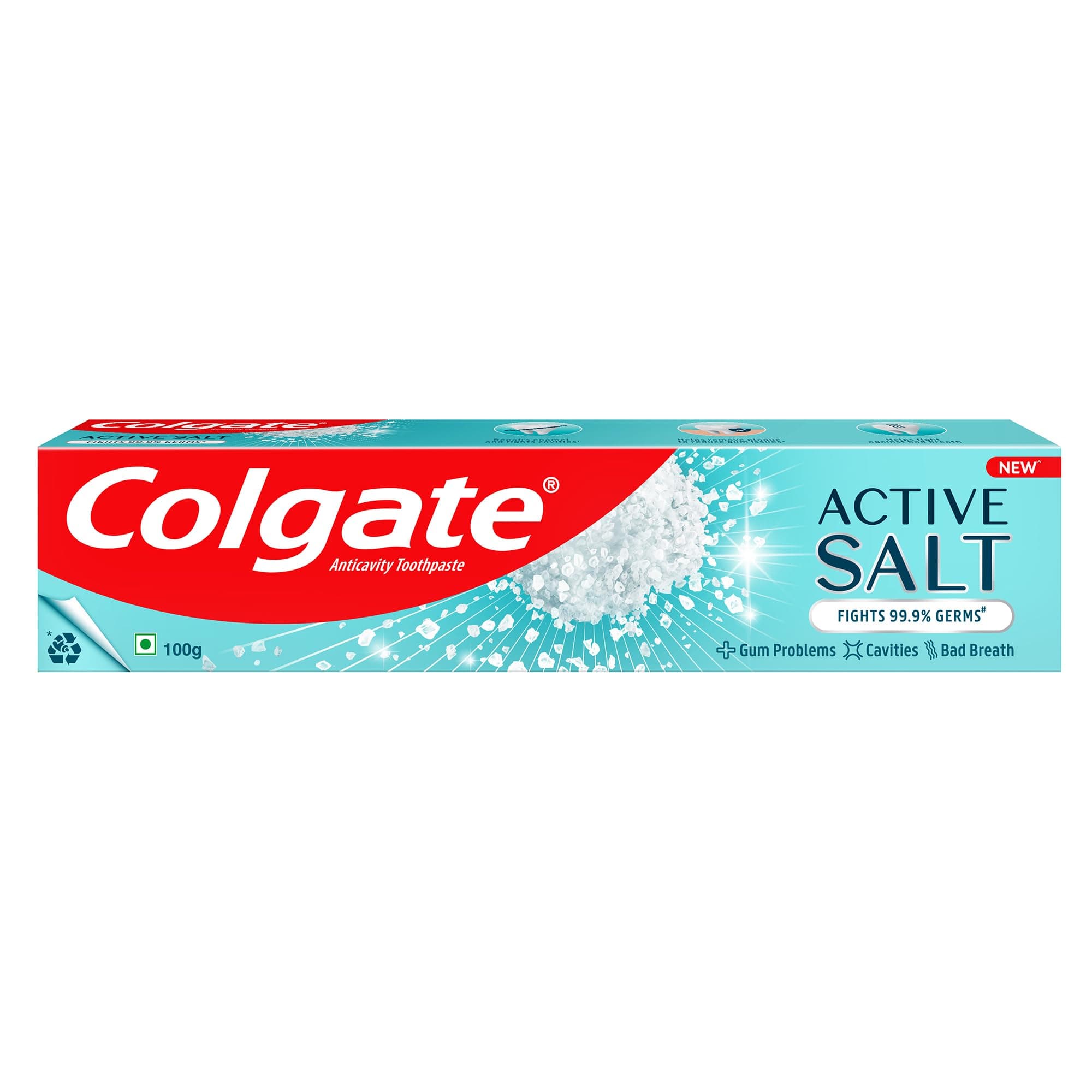 Colgate Active Salt Toothpaste, Daily Germ Protection, Pack Of 100G, Oral Care, Colgate Toothpaste With Salt And Mint, Healthy Gums & Teeth, Toothpaste That Fights Germs & Eliminates Bad Breath