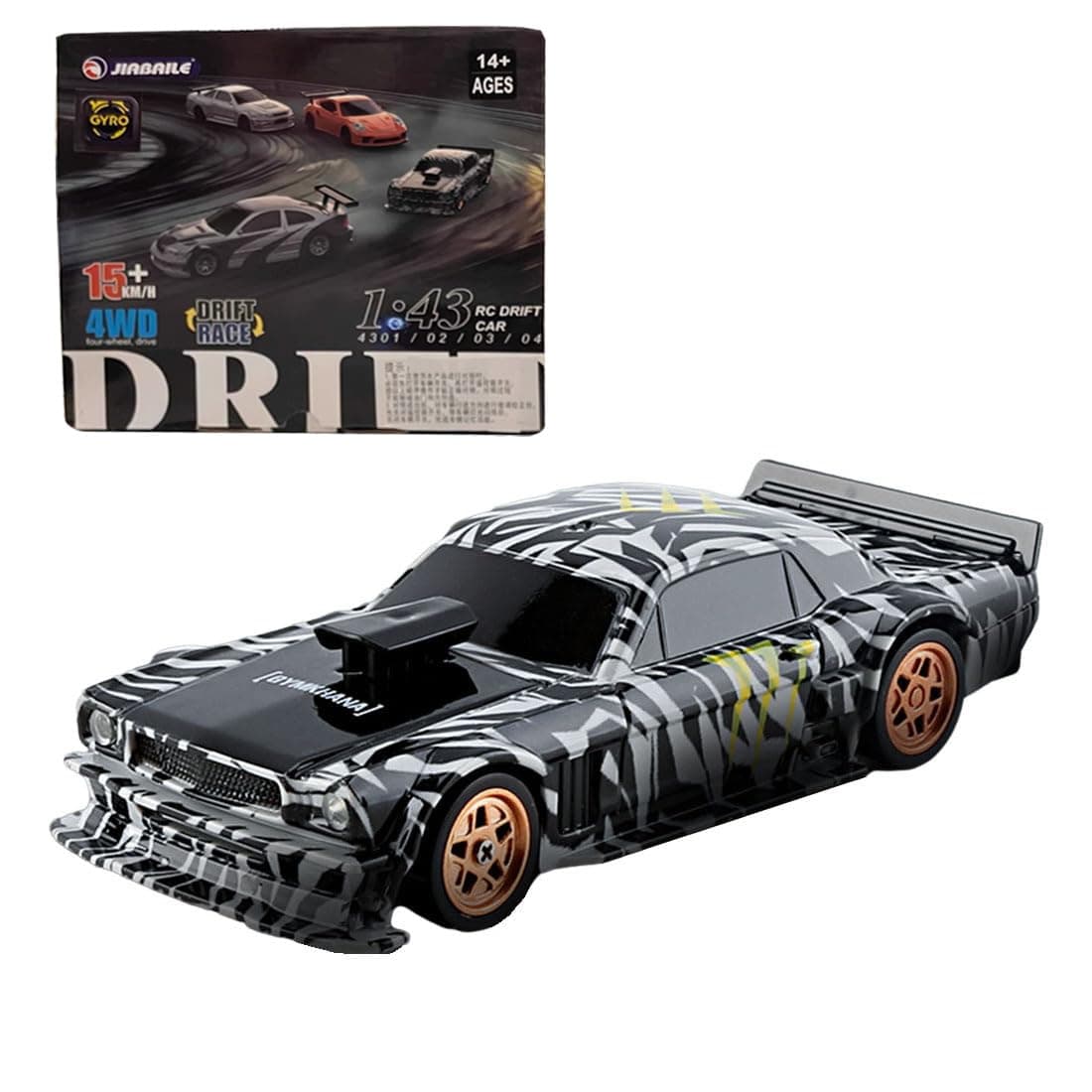 HERR RC Electric Mini Racing Drift Car Model 1:43 Scale 2.4G Full Scale Linkage Light Set Max Speed 15km/h Indoor Mini RC Toys (Gyroscope RTR Version, Black and White)