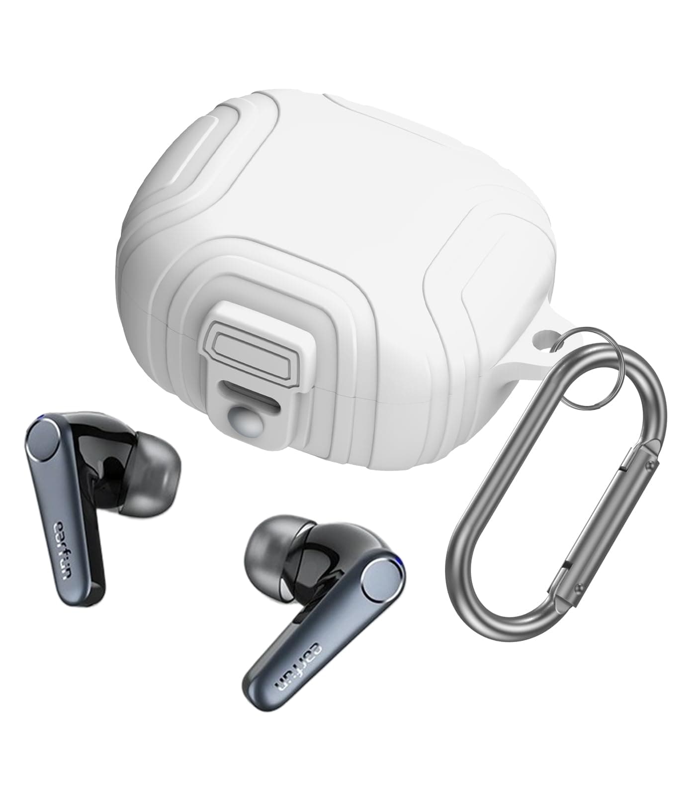 for EarFun Air Pro 3 Case Cover with Secure Lock, Silicone Protective Scratch Shock Resistant Cover ONLY Compatible with EarFun Air Pro 3 Earbuds Charging Case with Carabiner(White)