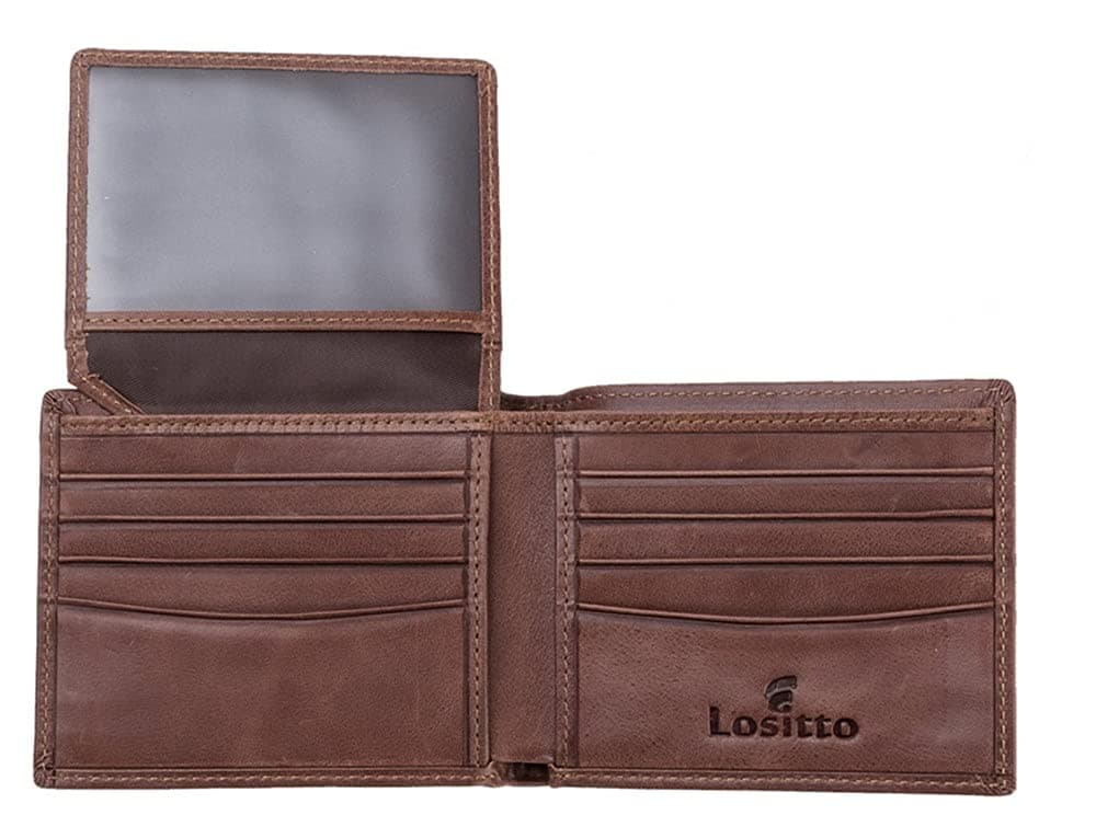 Wallet for Men-Genuine Leather RFID Blocking Bifold Stylish Wallet With 2 ID Window