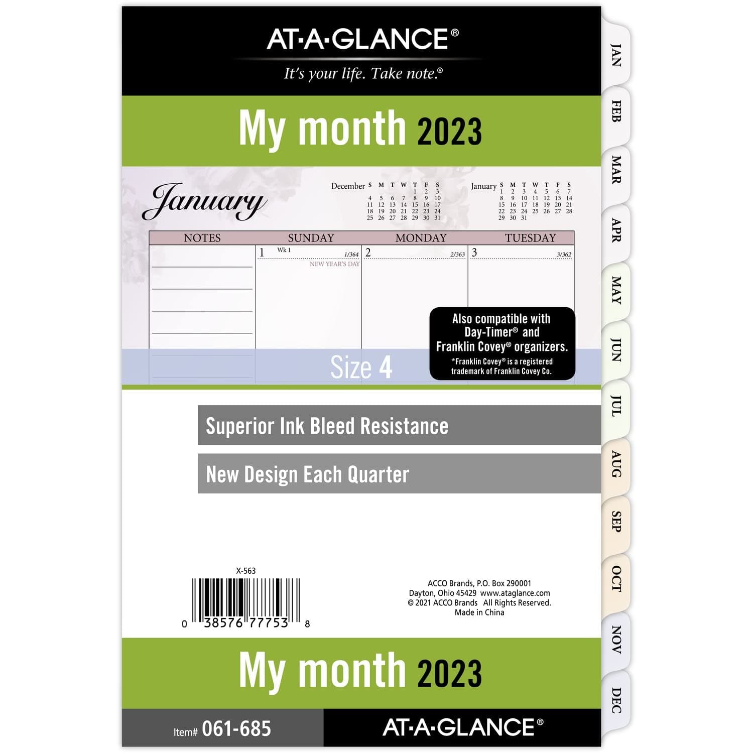 AT-A-GLANCE 2023 Monthly Planner Refill, 5-1/2" x 8-1/2", Size 4, Desk Size, Unruled Blocks, Loose Leaf, Monthly Tabs, Nature (061-685)