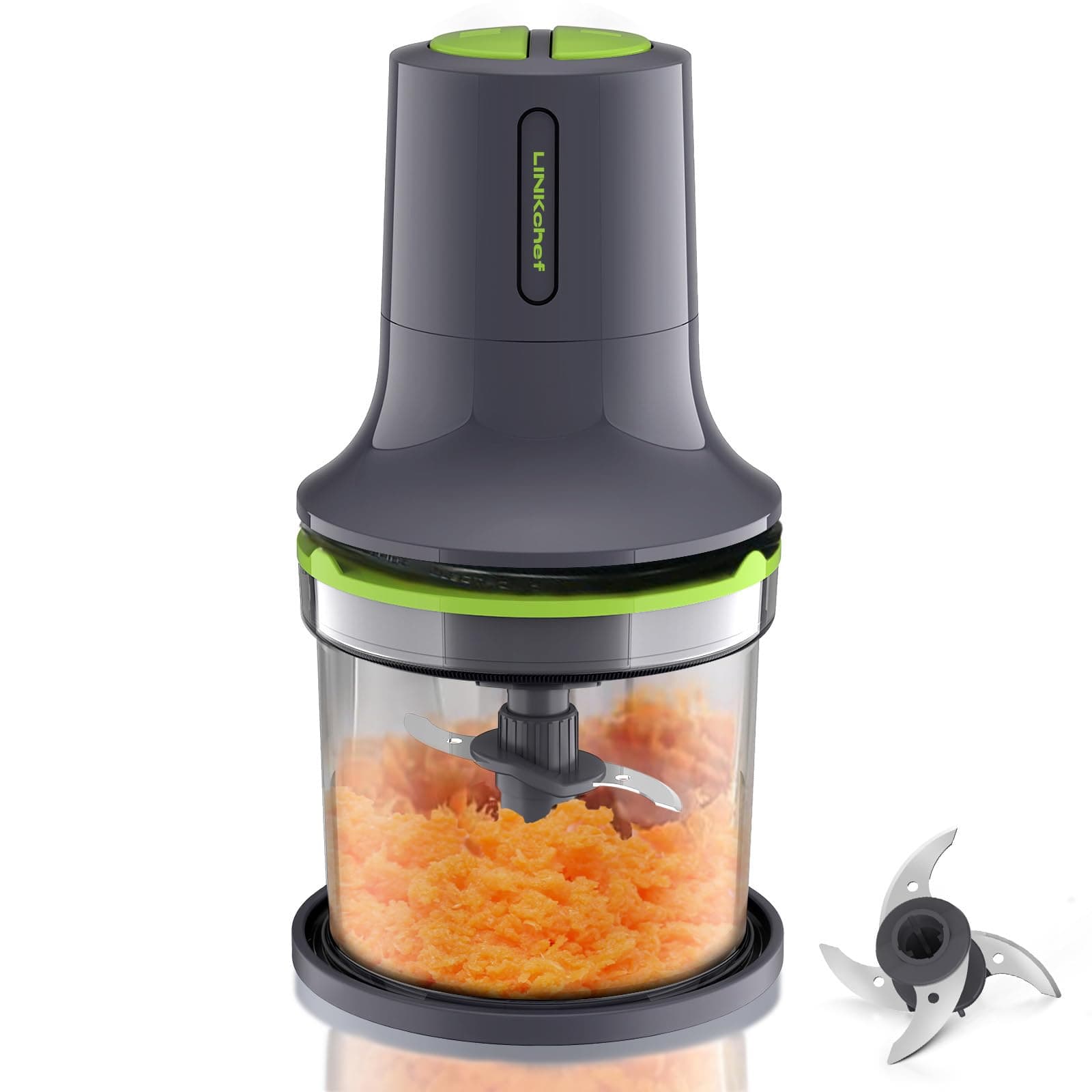 Food Processor, Mini Chopper Food Processor Electric, 500ml Capacity Bowl, 2 Speed, 4 Bi-Level Blades, Power Cord Storage, Mini Food Processors for Meat, Vegetables,Onion and Baby Food, 260W