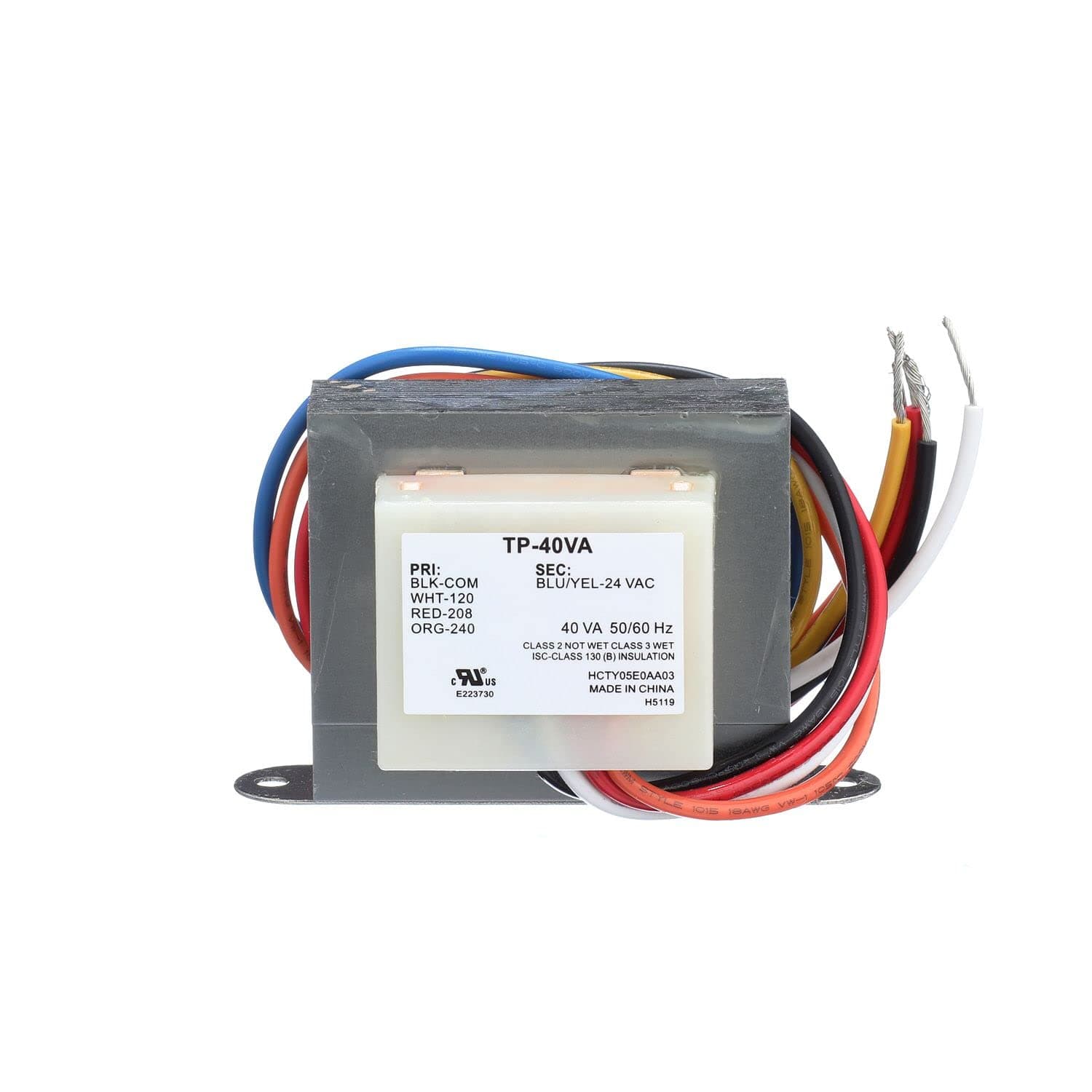 TP-40VA Control Transformer; 120/208-240/24V; 40VA; Single Phase; 50/60 Hz