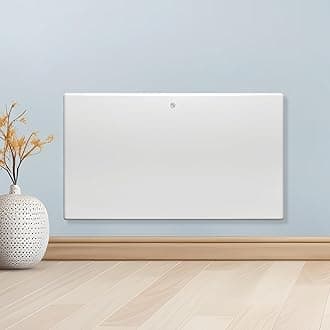 Purus 1200W White Electric Radiator Heaters for Home, Bathroom Safe Electric Heater Setback Timer Lot 20 & Advanced Thermostat Control Wall Mounted or Floor Standing Low Energy Panel Heater