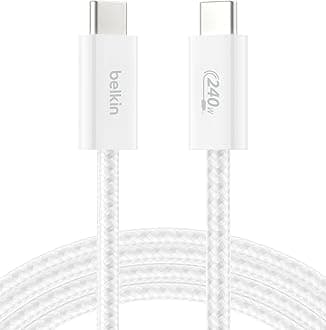 USB C to USB C Cable, 6.6ft, 240W - Type C Charger, iPhone Charger Cord, Soft, Braided, Flexible for iPhone 17, Galaxy S25, Pixel 10, MacBook, Chromebook, iPad Pro, Switch Steam Deck – White