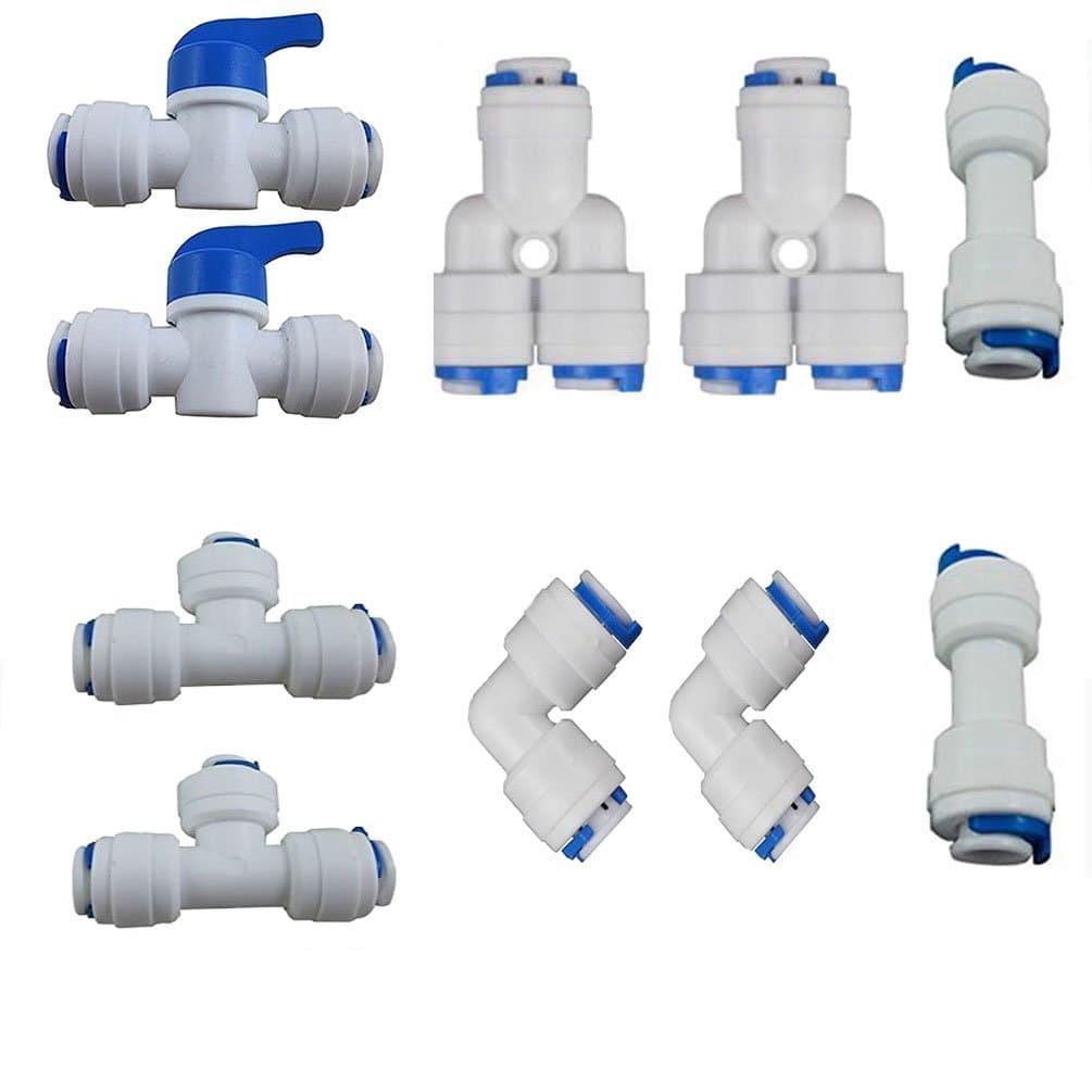 3/8" OD Quick Connect Push in to Connect Water Tube Fitting Pack of 10 (Ball Valve+Y+T+I+L Type Combo)
