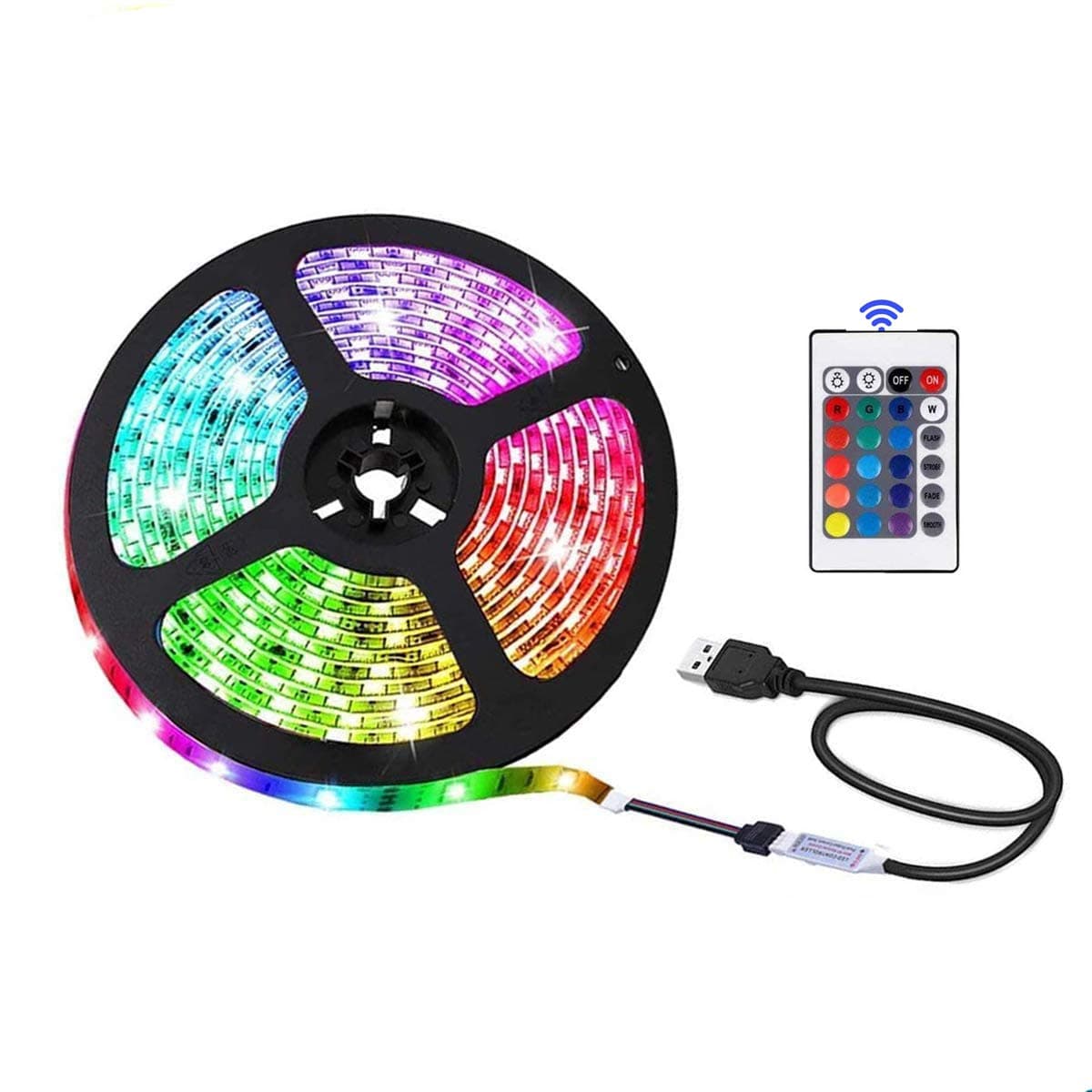 NA USB LED Strip Lights with 24 Keys Remote,6.56FT/2M, 5050RGB, 5 Volts,Safe and Touchable,DIY Indoor/Outdoor (2M/6.56FT)