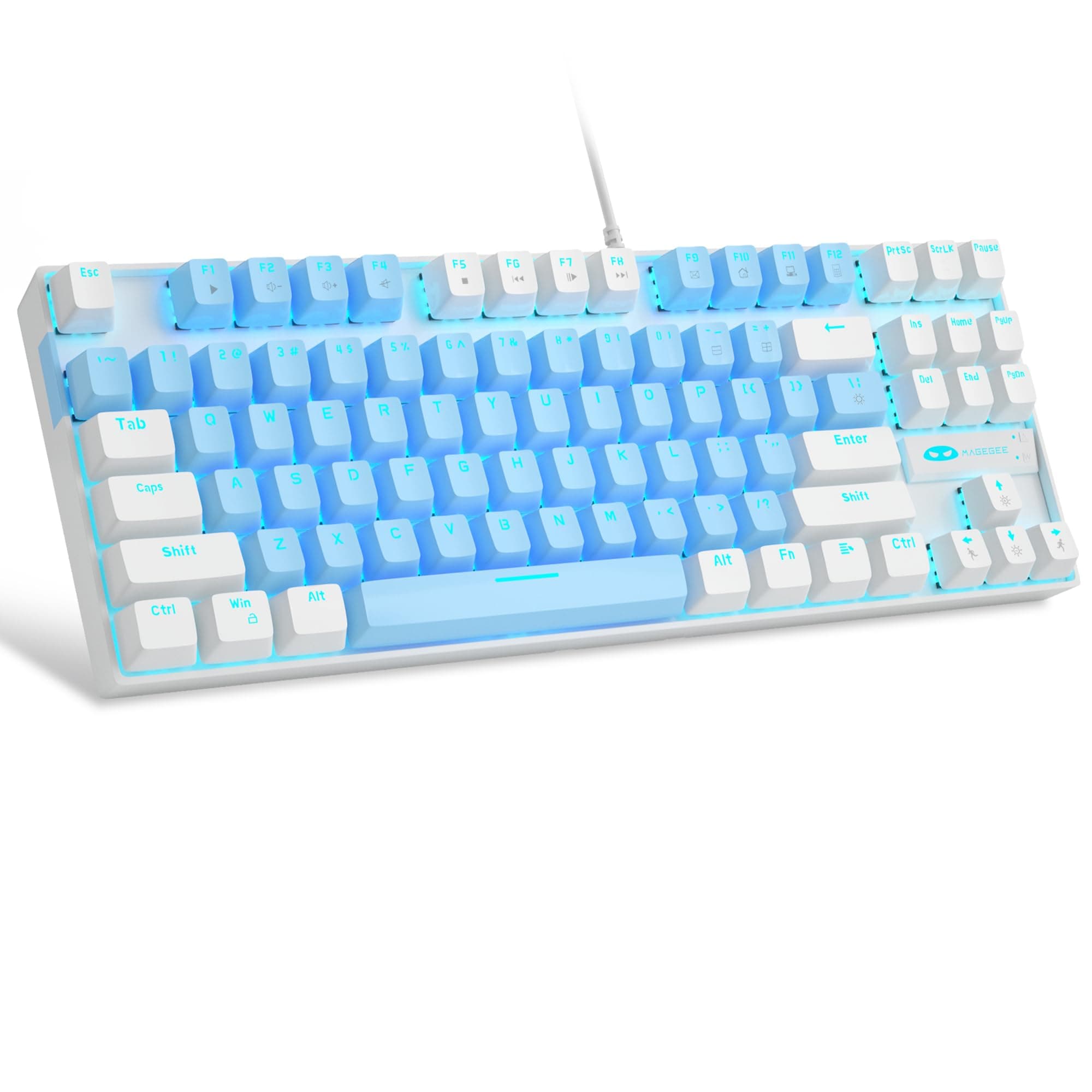 75% Mechanical Gaming Keyboard, Blue Switch, LED Blue Backlit, 87 Keys Compact TKL Wired Keyboards for Windows Laptop PC Gamer - Blue/White