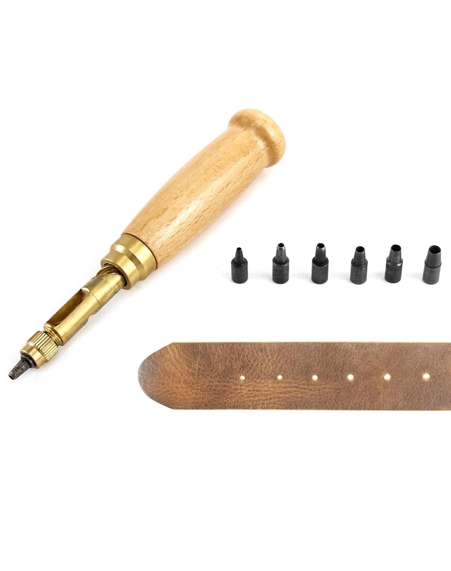 QWORK® Screw Hole Punch , 6 Tips Sizes 1.5mm , 2mm , 2.5mm , 3mm , 3.5mm , 4mm , Adjustable Screw Hole Punch Bookbinding Tool , for Sewing DIY Leathercrafts