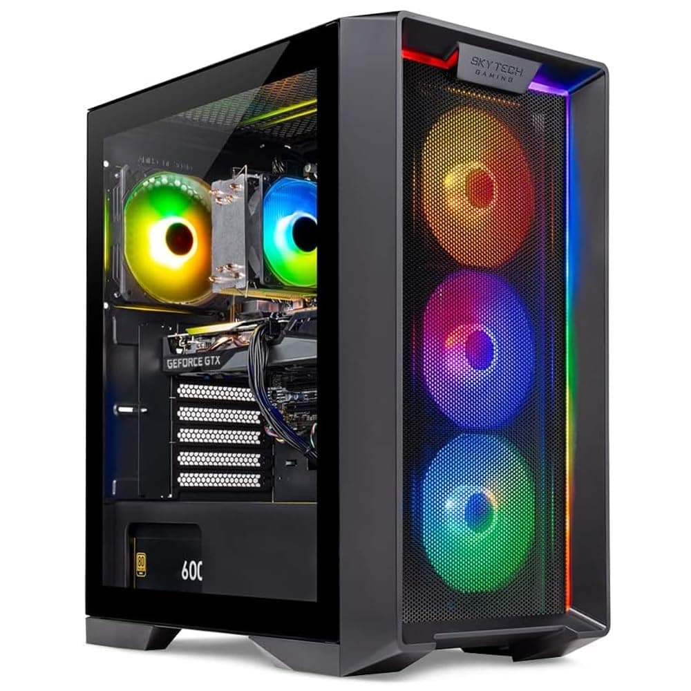 Skytech Gaming Nebula Gaming PC Desktop – AMD Ryzen 5 3600 3.6 GHz, NVIDIA GTX 1650, 500GB NVME SSD, 16GB DDR4 RAM 3200, 600W Gold PSU, 11AC Wi-Fi, Windows 11 Home 64-bit,Black