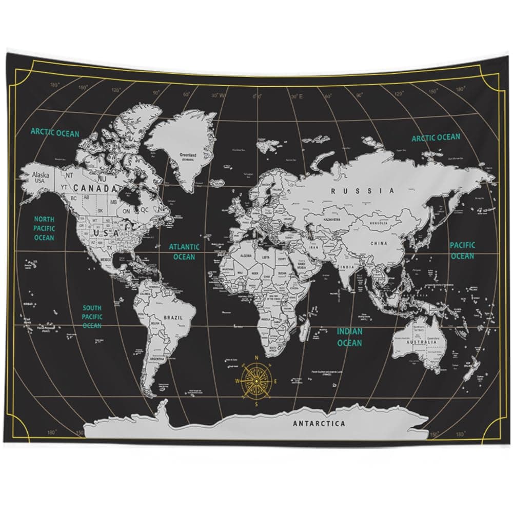 CAPSCEOLL World Map Tapestry Wall Hanging Black White Large Map Tapestry Home Décor for Bedroom 92.5X70.9 Inch