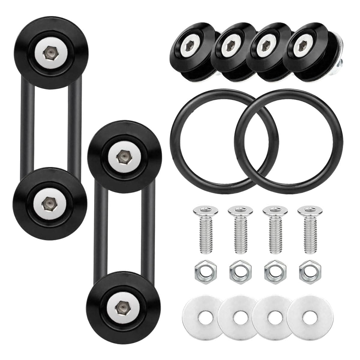 smilfuy Bumper Quick Release Kit, Quick Release Trunk Front Rear Bumper Fasteners Fender Holders with Stainless Steel Screws Kit for Car Bumper, 4 Quick Release Tabs with 2 O-Rings (Black)