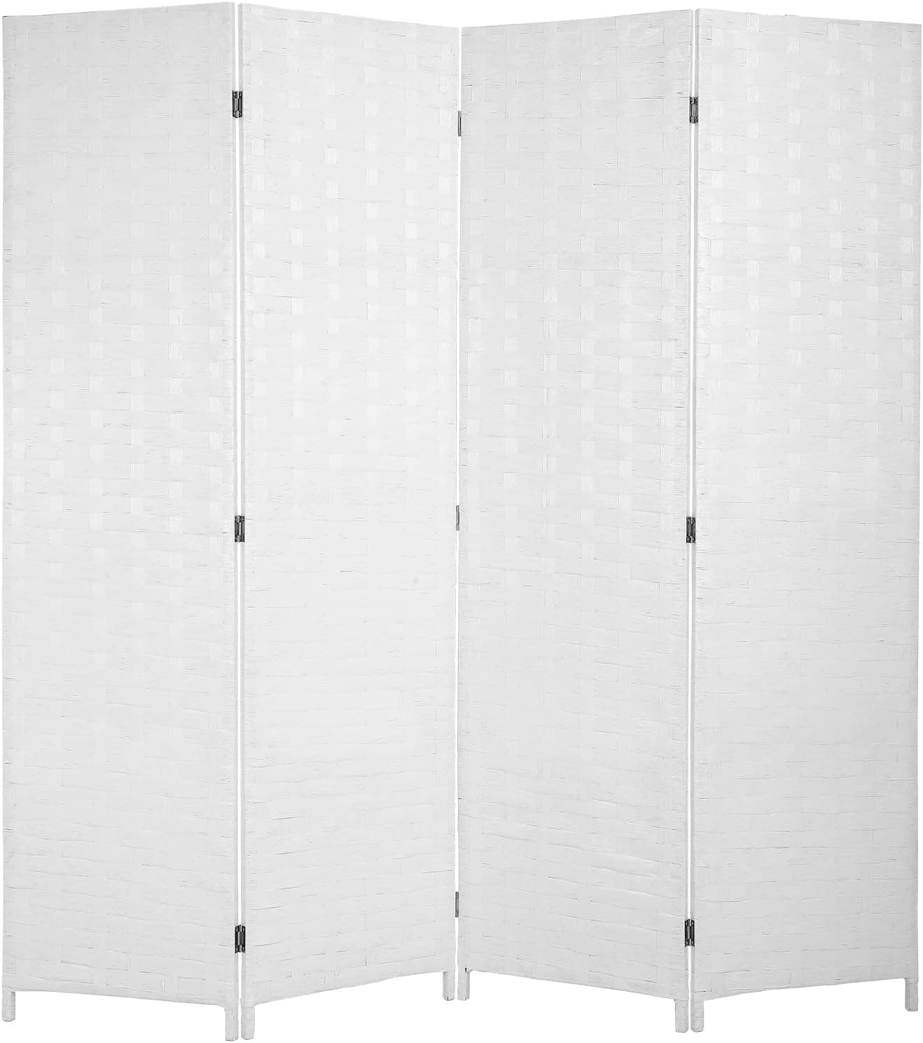 MOMENT Foldable Room Divider 4 Panel, [200 x 180cm] Movable Stretch Fully Hand-woven Privacy Screens Partition Seperating Wall for Office, Bedroom, Living Room, Hotel Room (White)